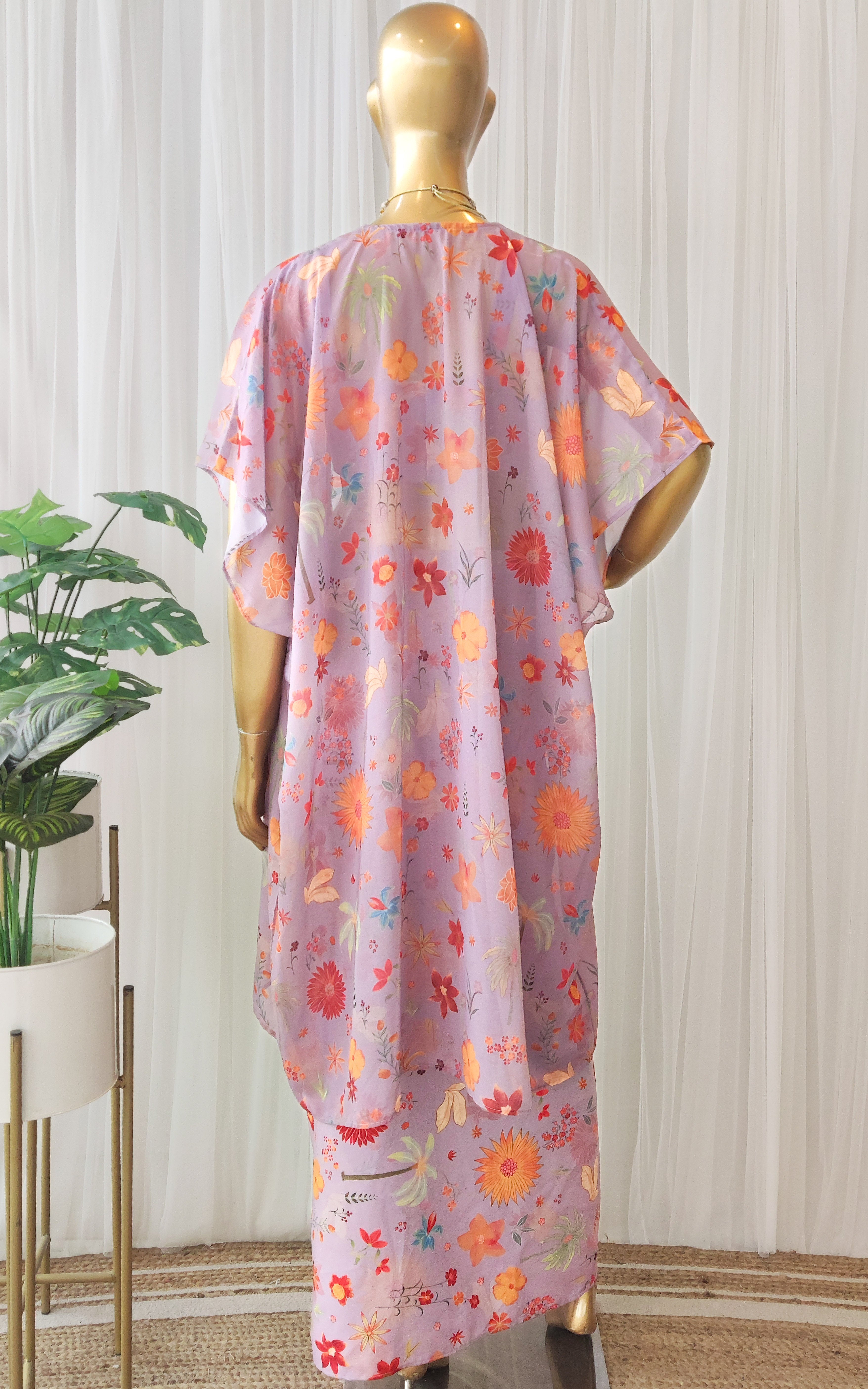 Lavender Tropical Print Draped Skirt Co-Ord Set