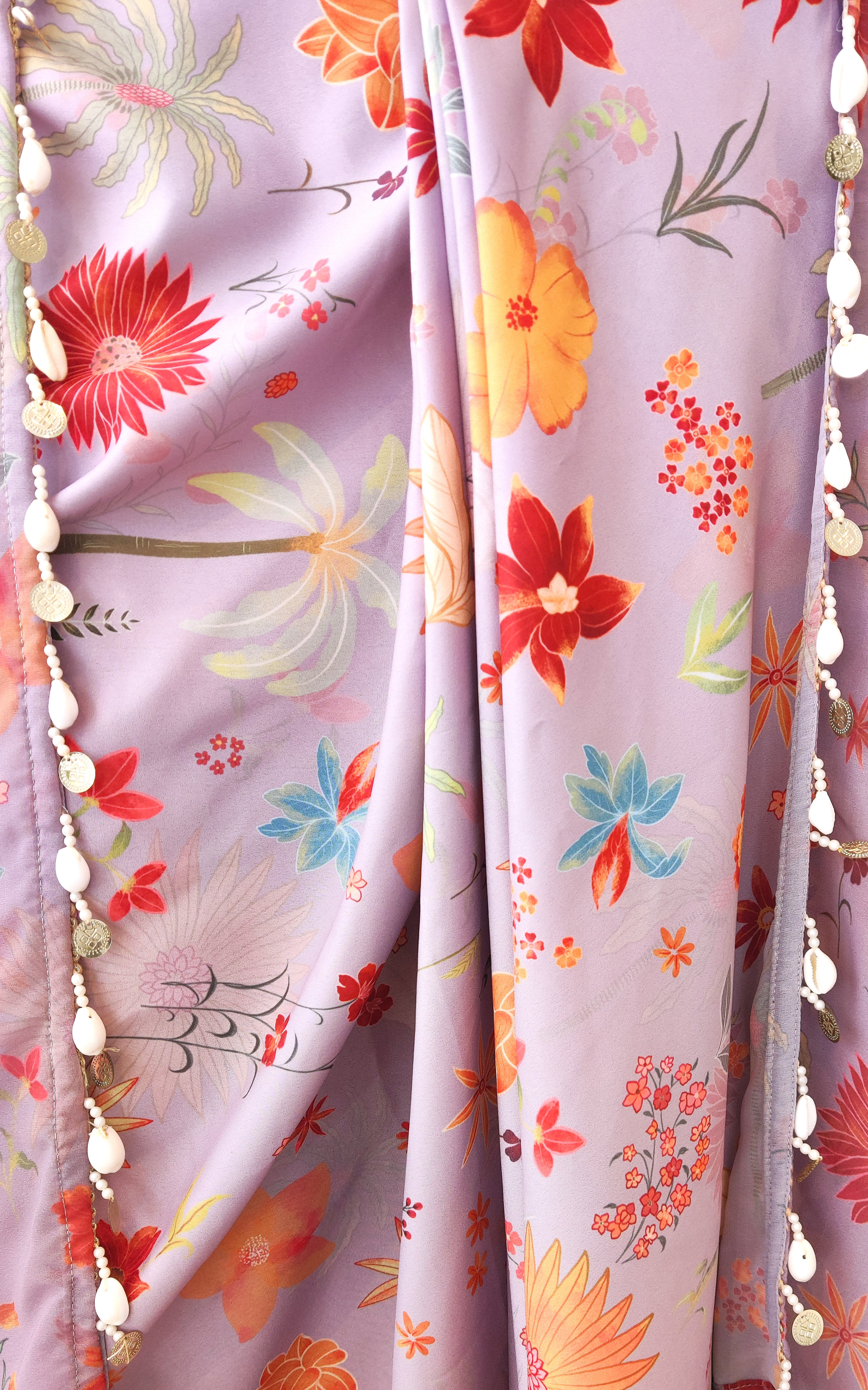 Lavender Tropical Print Draped Skirt Co-Ord Set