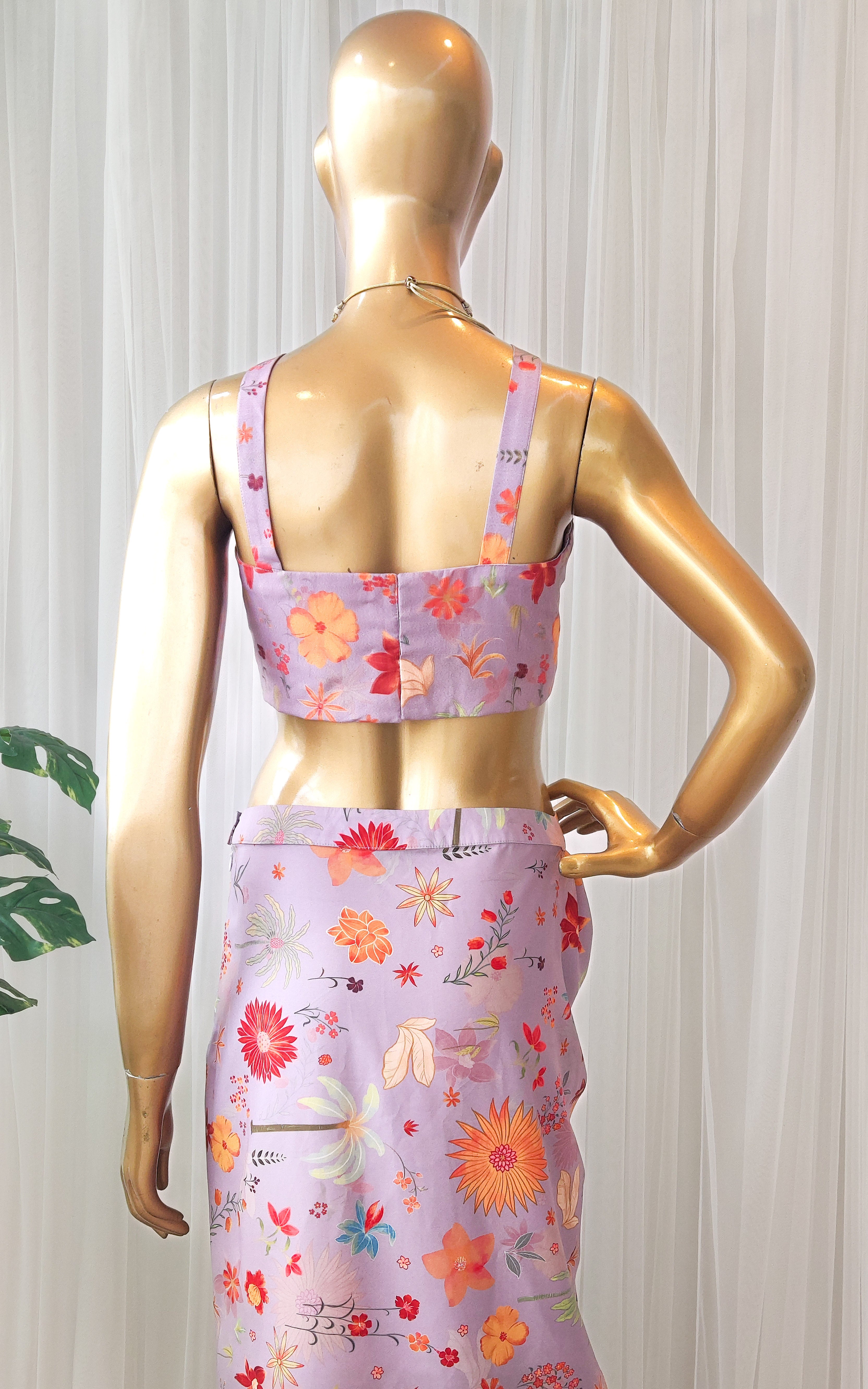 Lavender Tropical Print Draped Skirt Co-Ord Set