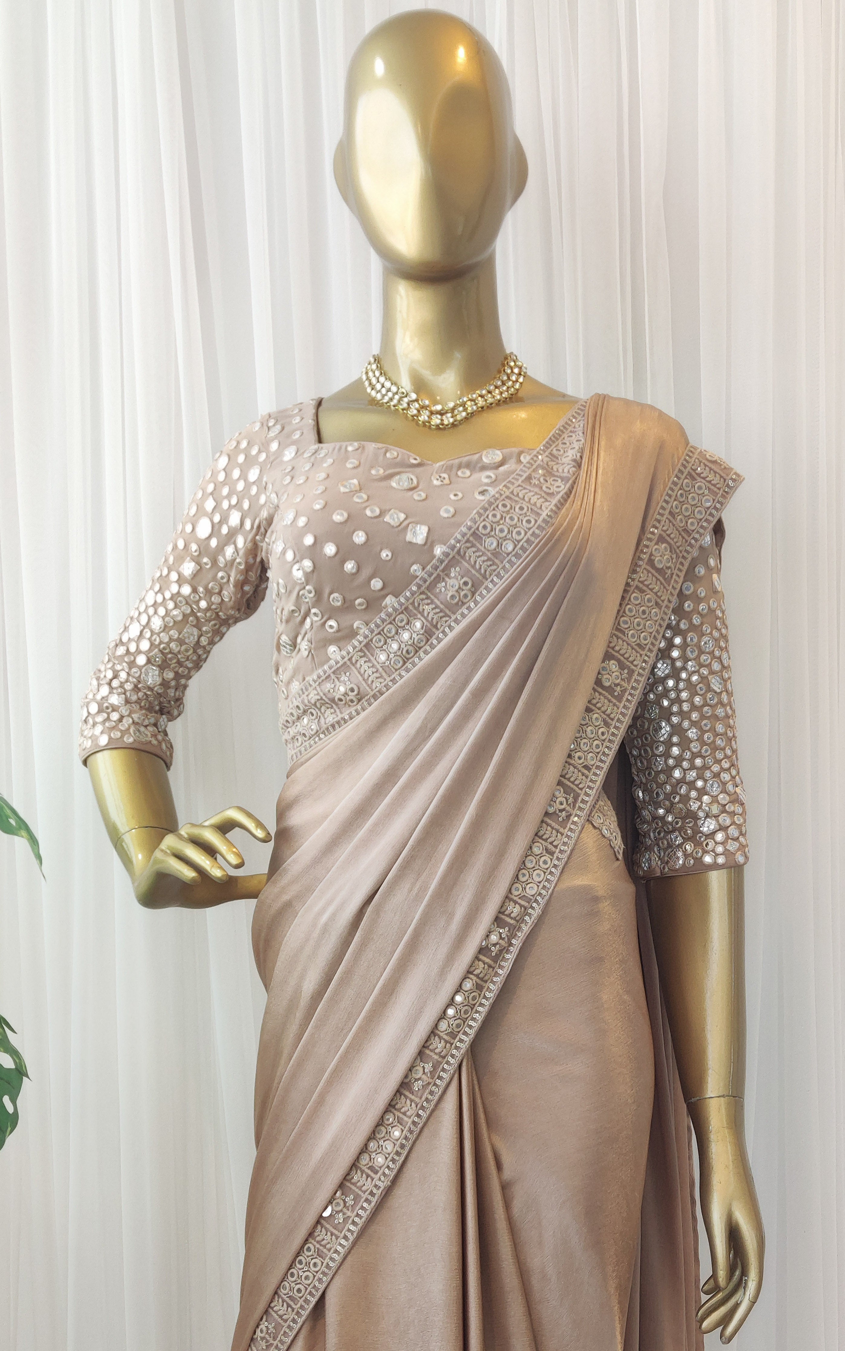 Chiffon Satin Saree with Mirrorwork Blouse