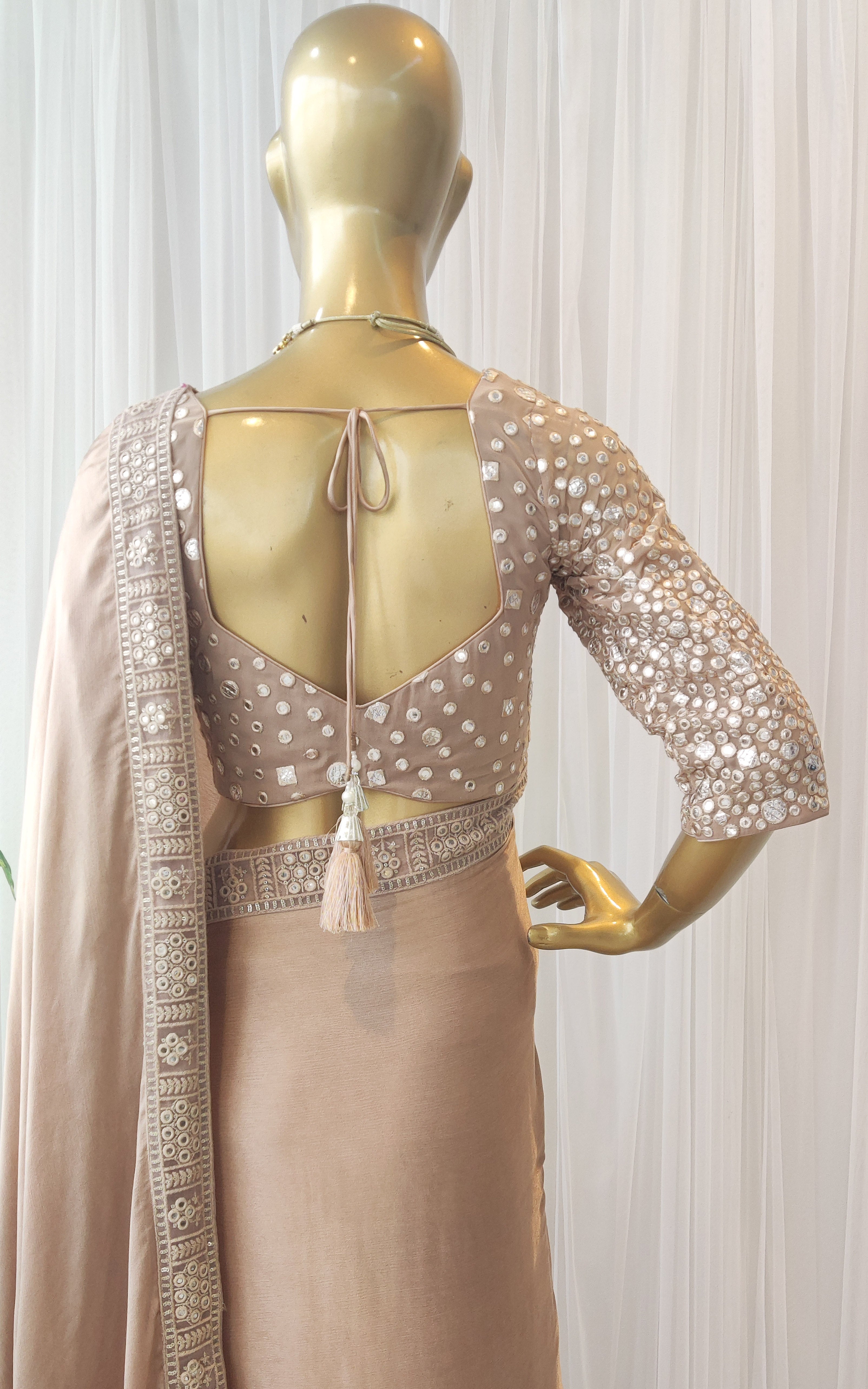 Chiffon Satin Saree with Mirrorwork Blouse