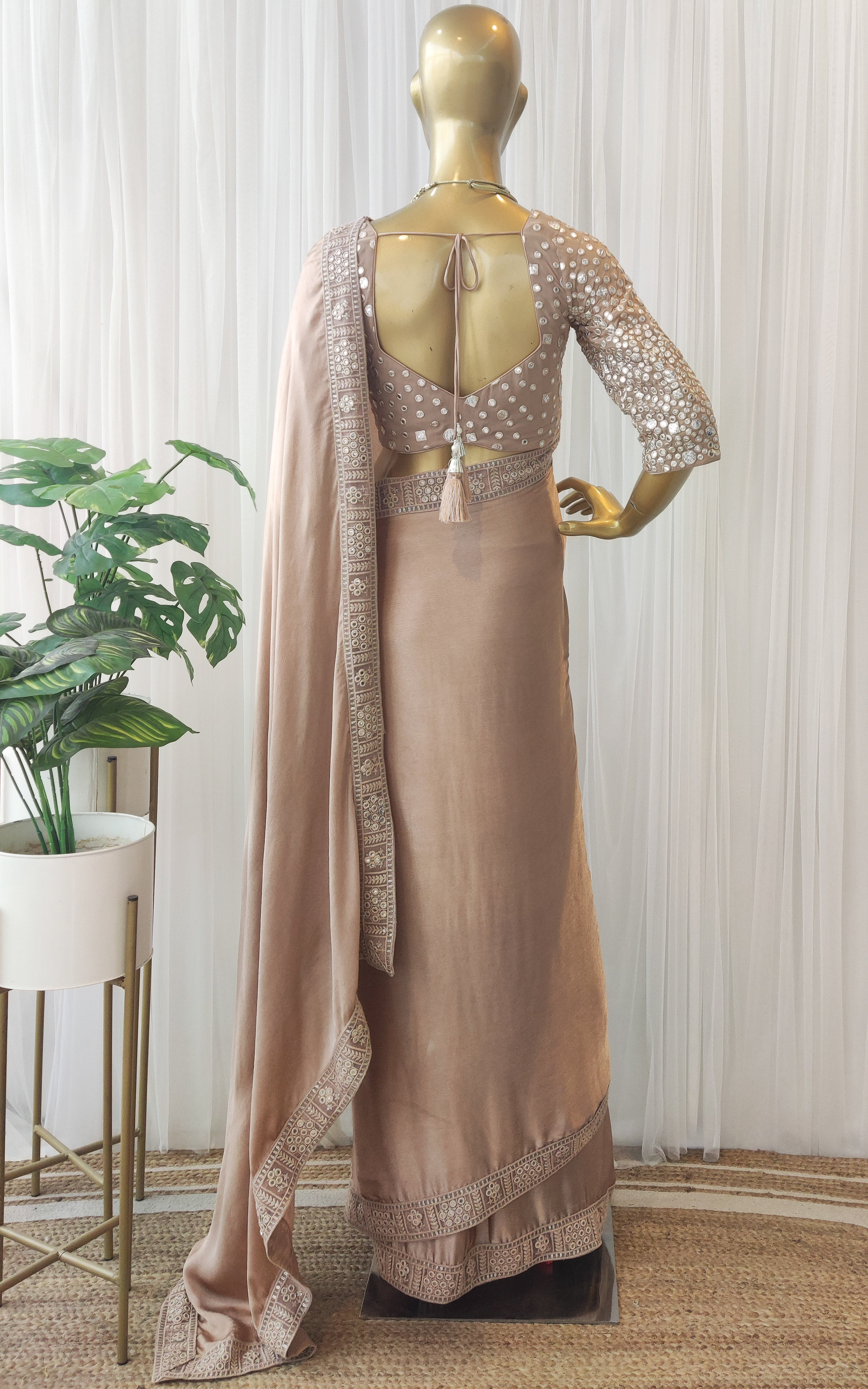 Chiffon Satin Saree with Mirrorwork Blouse