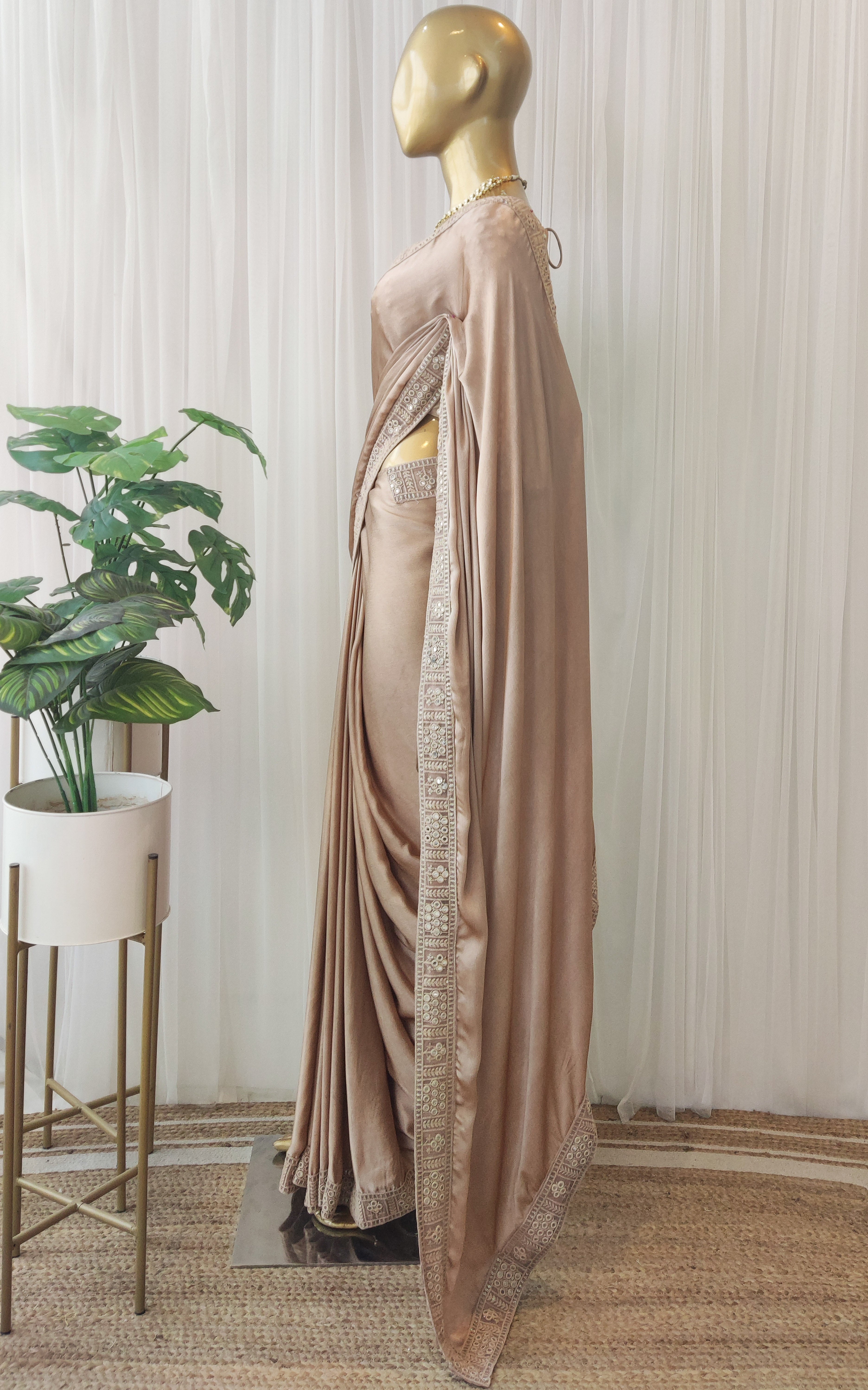 Chiffon Satin Saree with Mirrorwork Blouse