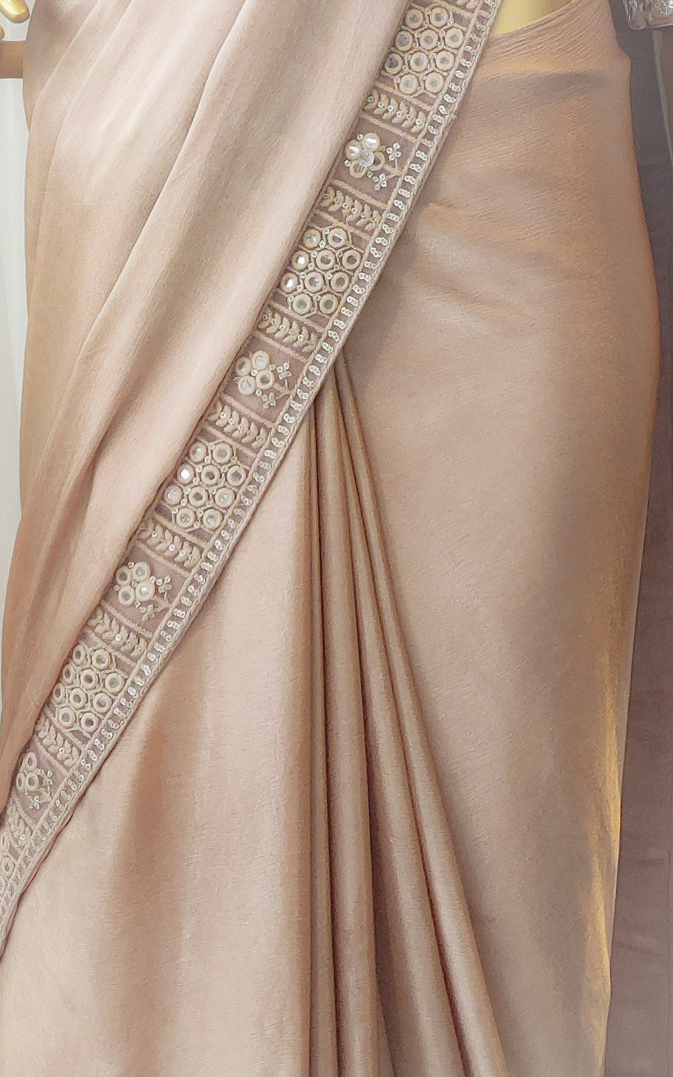 Chiffon Satin Saree with Mirrorwork Blouse