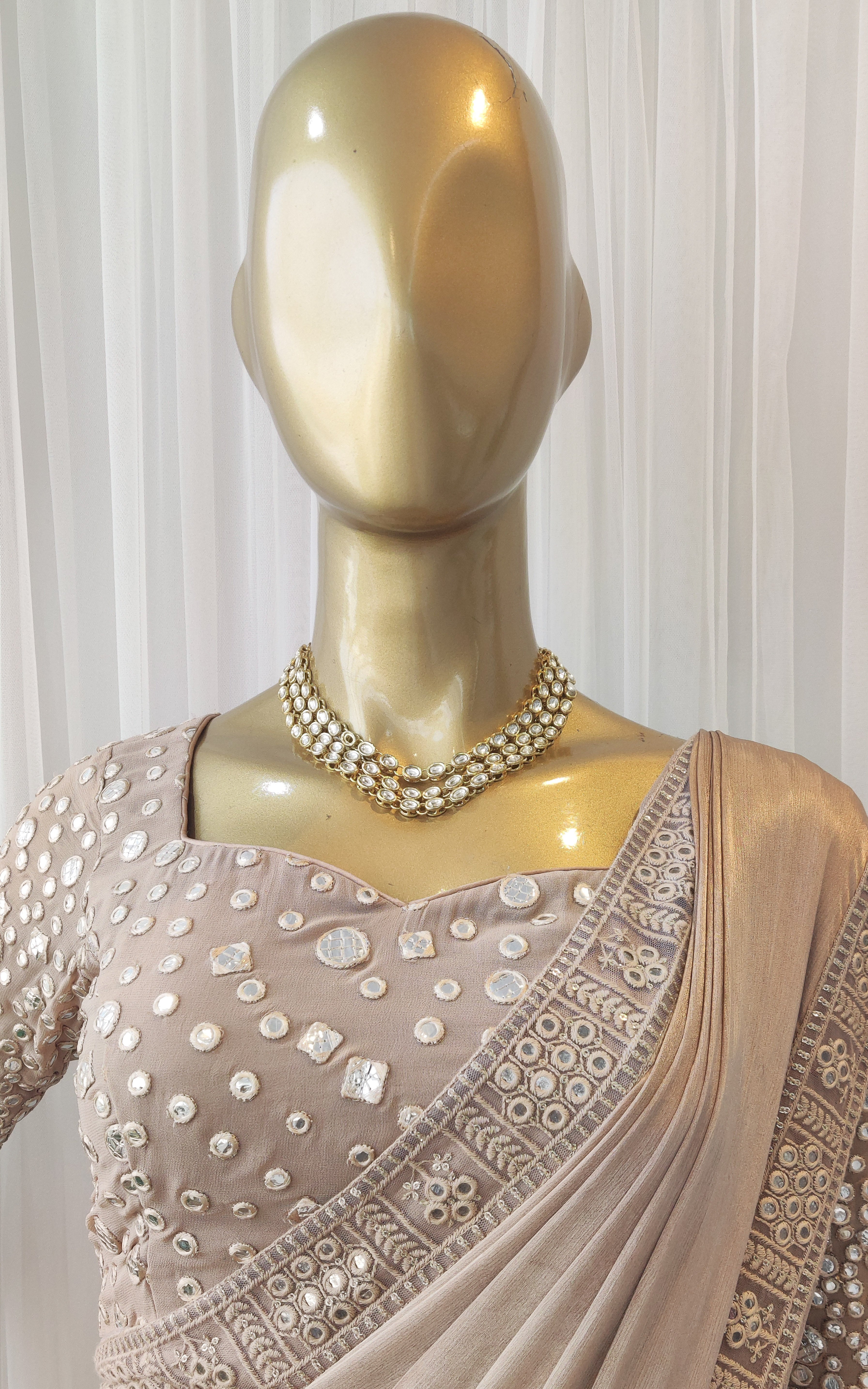 Chiffon Satin Saree with Mirrorwork Blouse