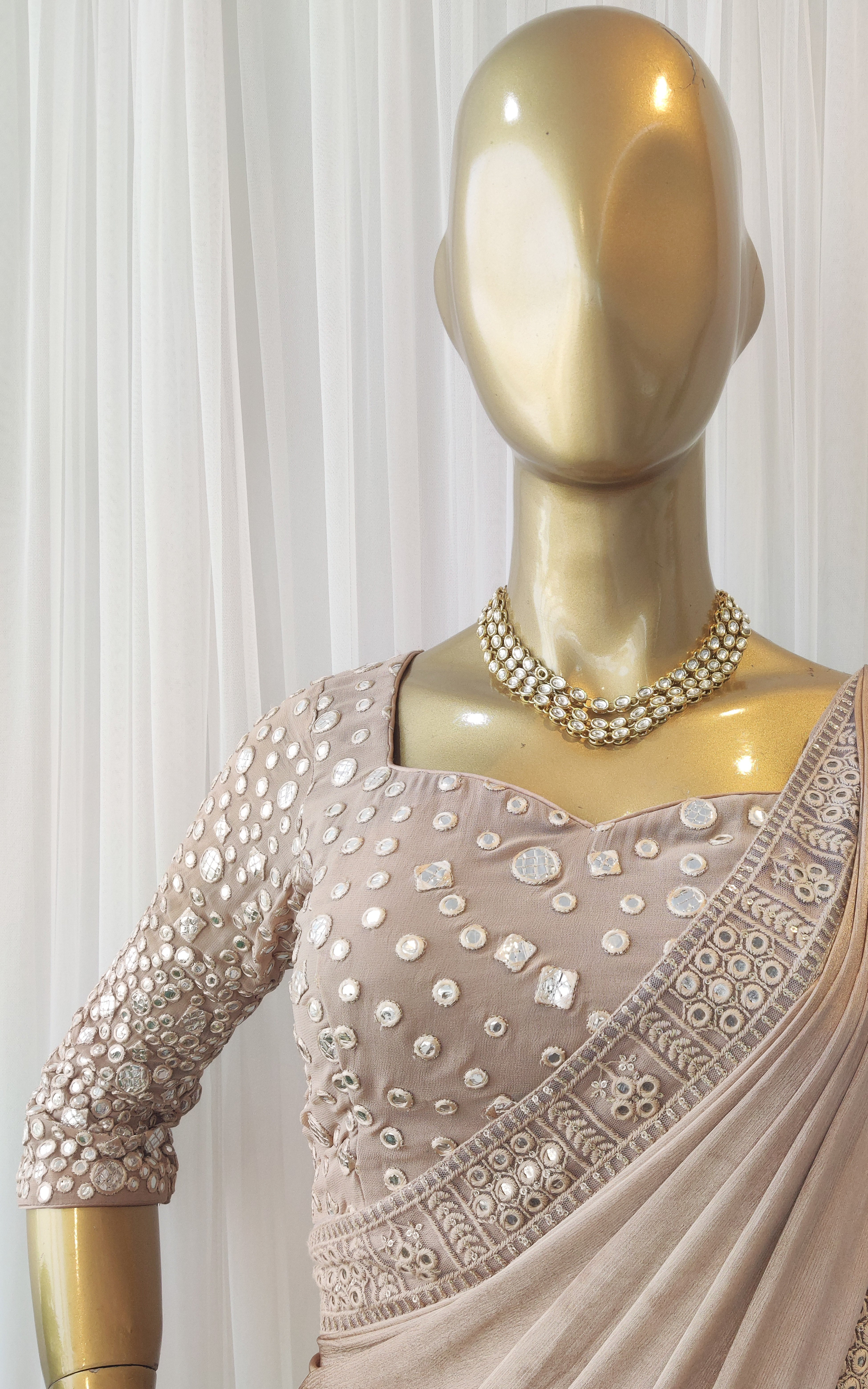 Chiffon Satin Saree with Mirrorwork Blouse