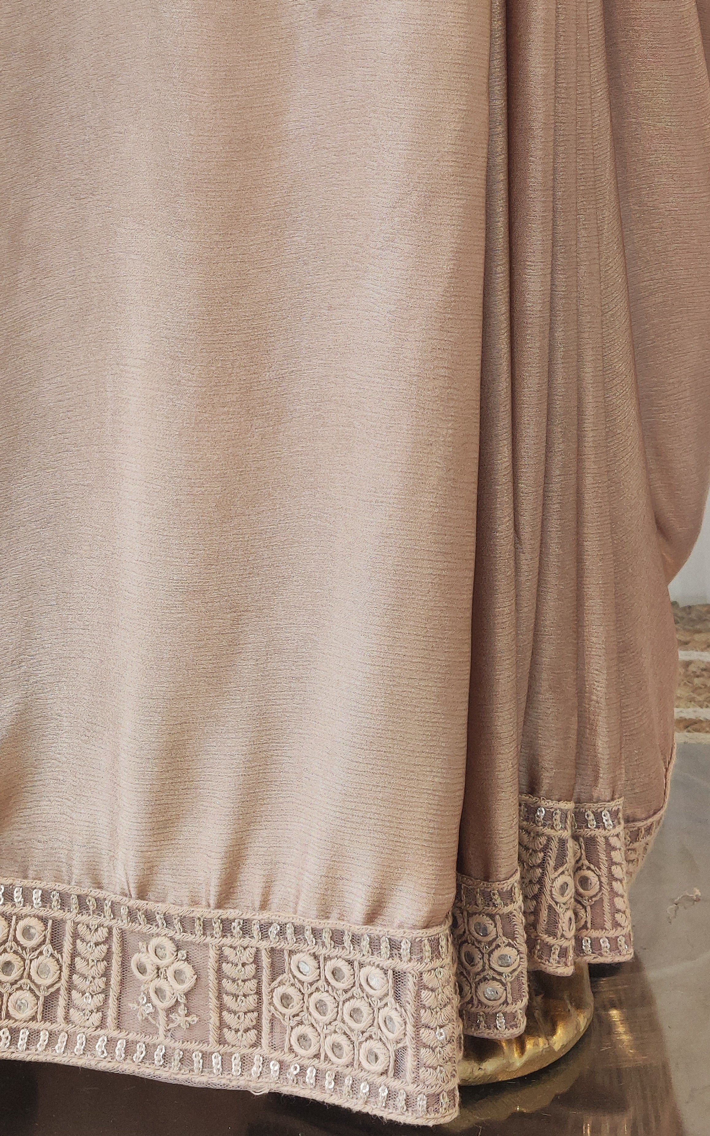 Chiffon Satin Saree with Mirrorwork Blouse