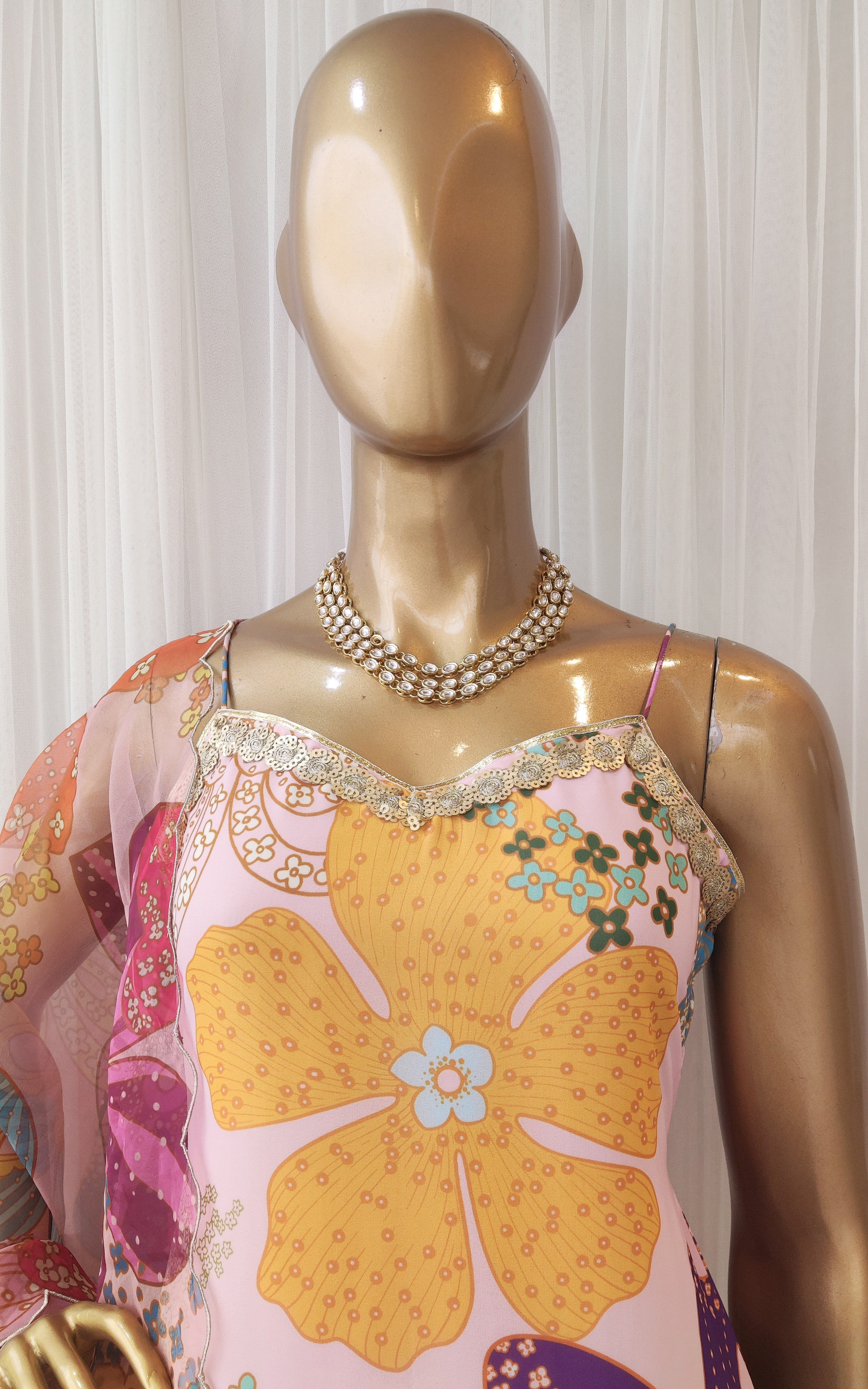 Vintage Pink Multicolor Floral Print Georgette Sharara Set