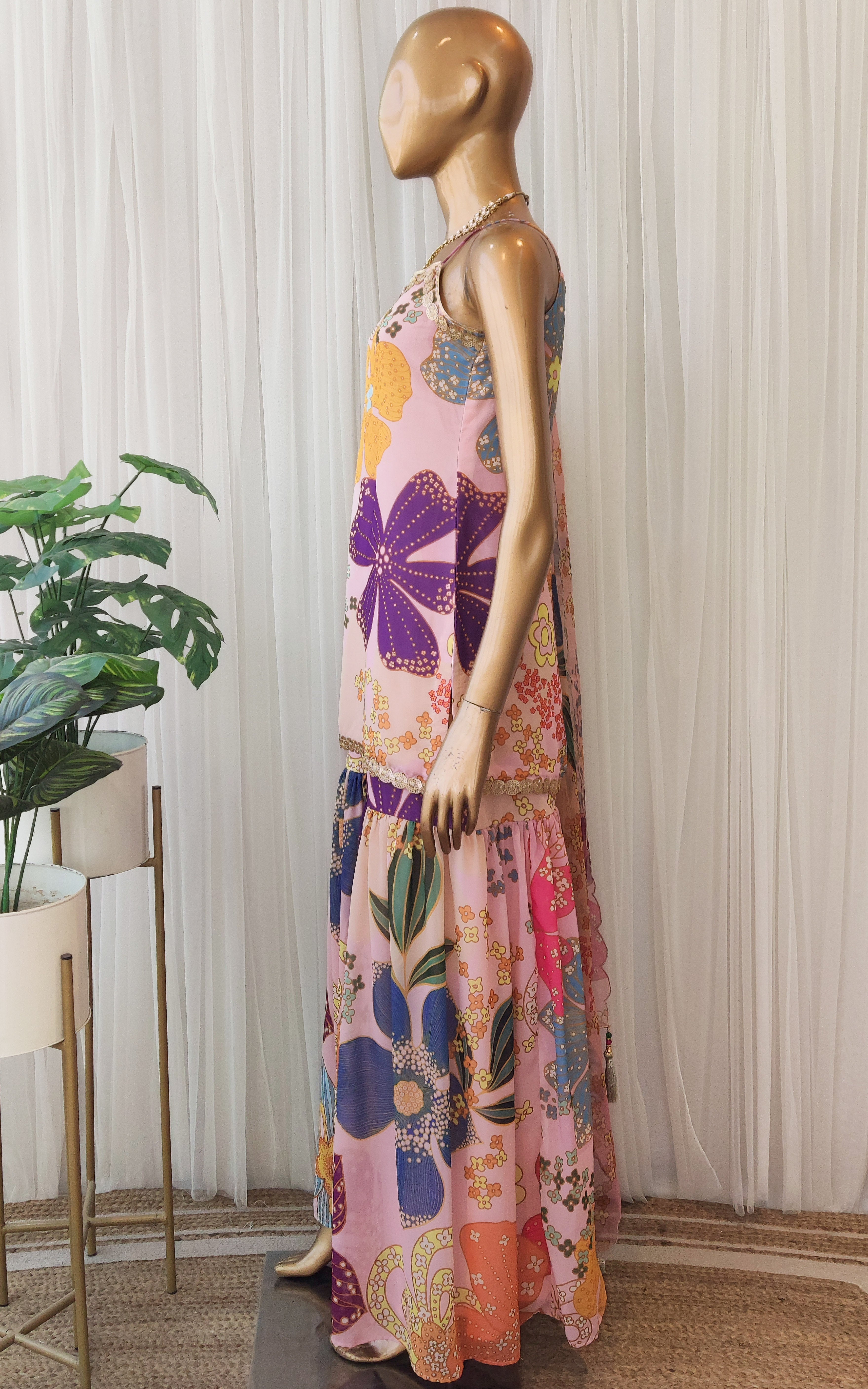 Vintage Pink Multicolor Floral Print Georgette Sharara Set