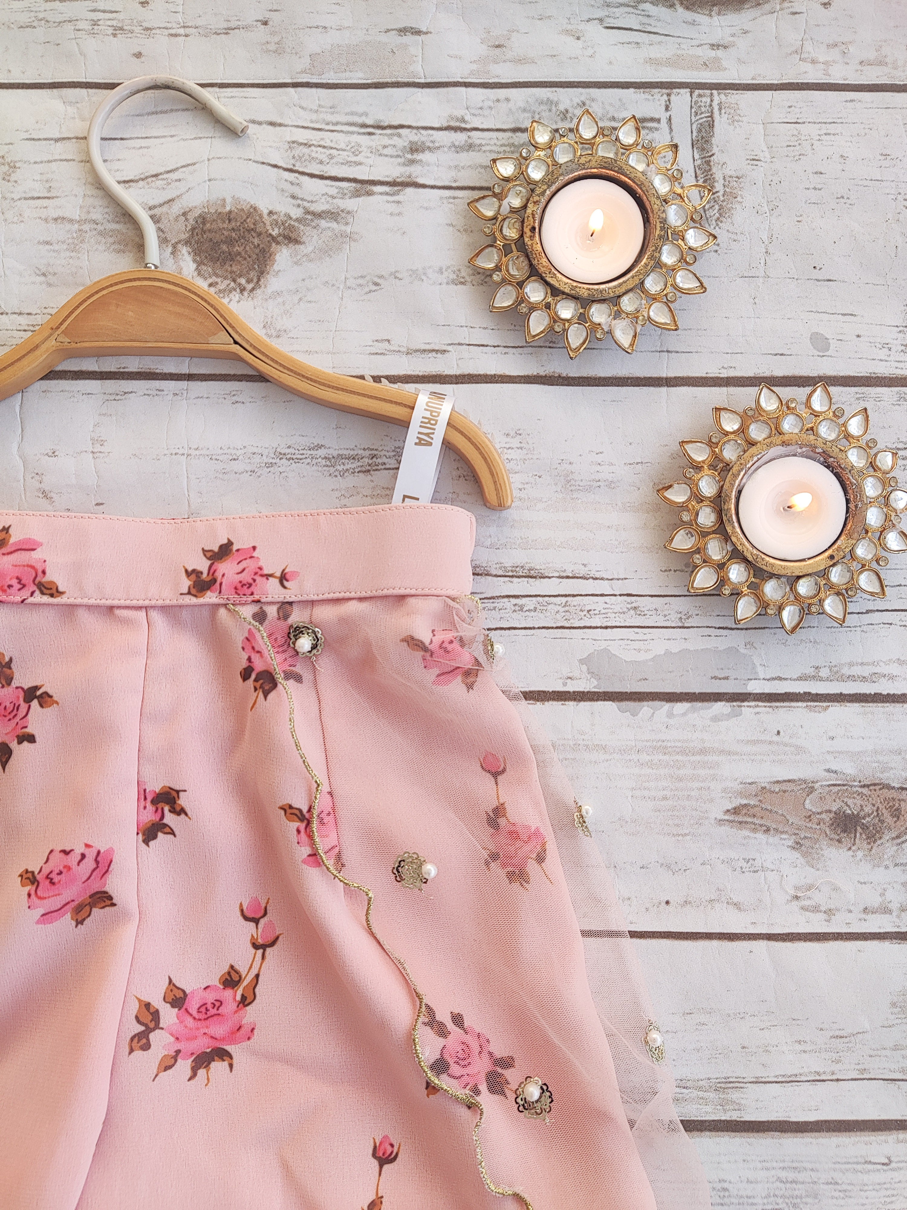 Desert Rose Crop-top Sharara Saree For Kids