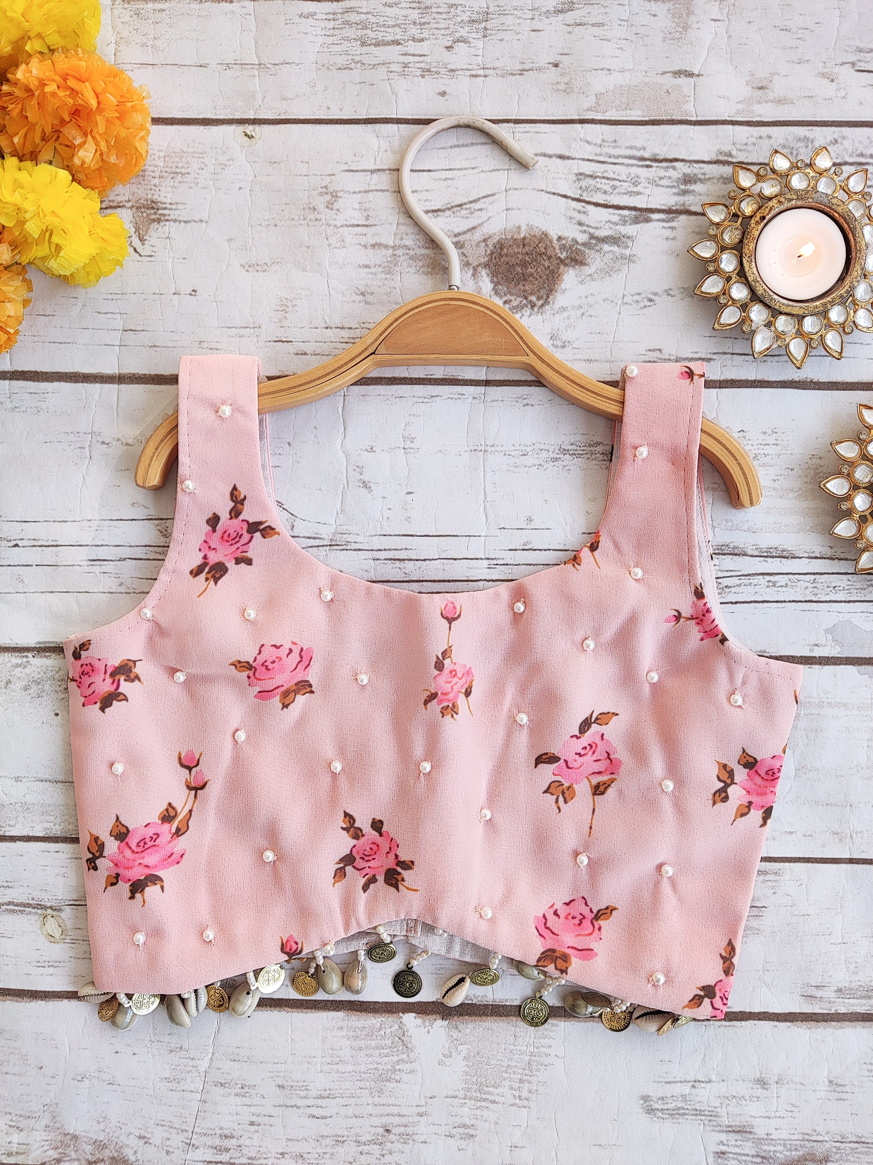 Desert Rose Crop-top Sharara Saree For Kids