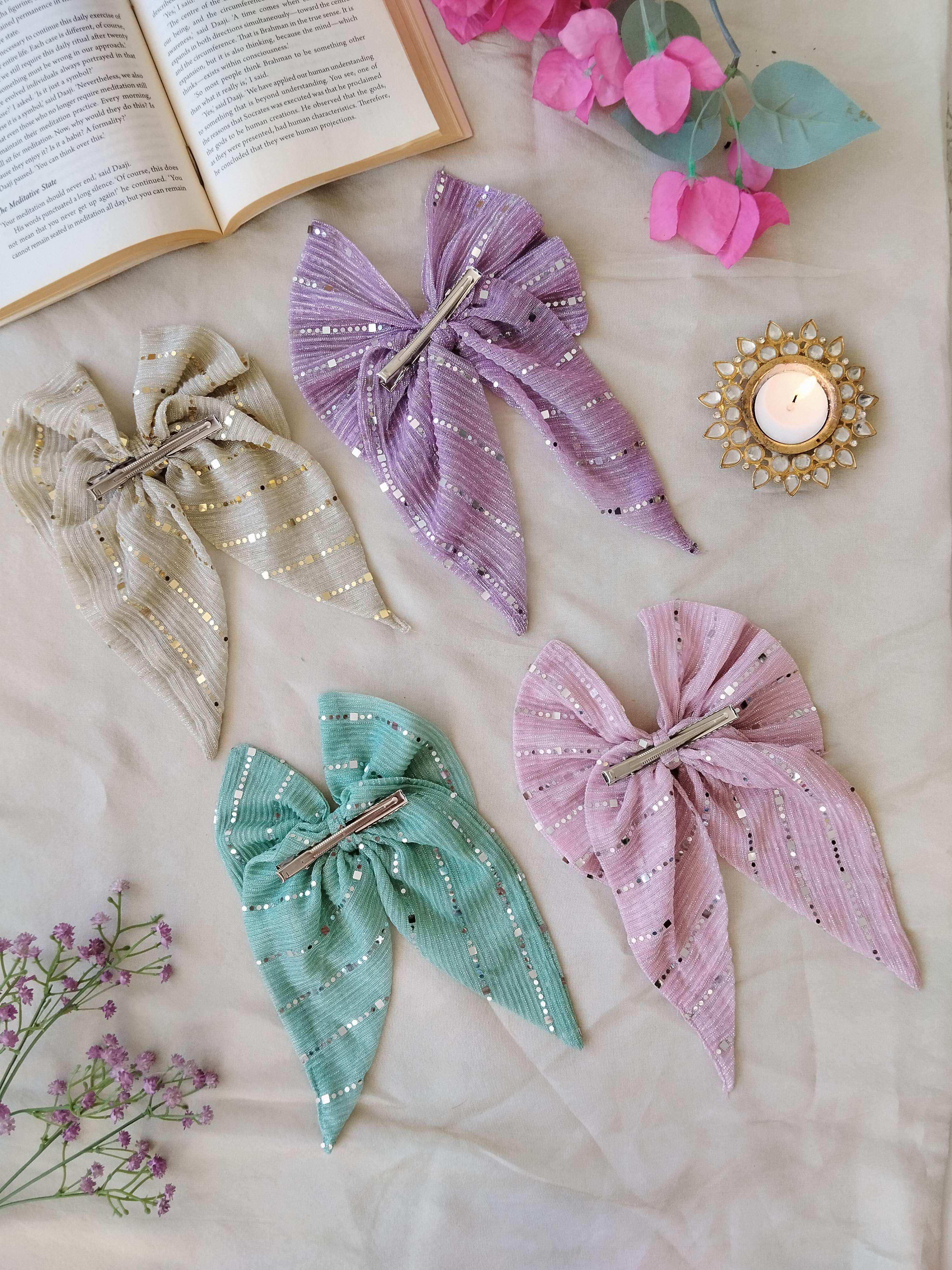 Shimmer Bows Combo - Pink, Lilac, Green, Cream