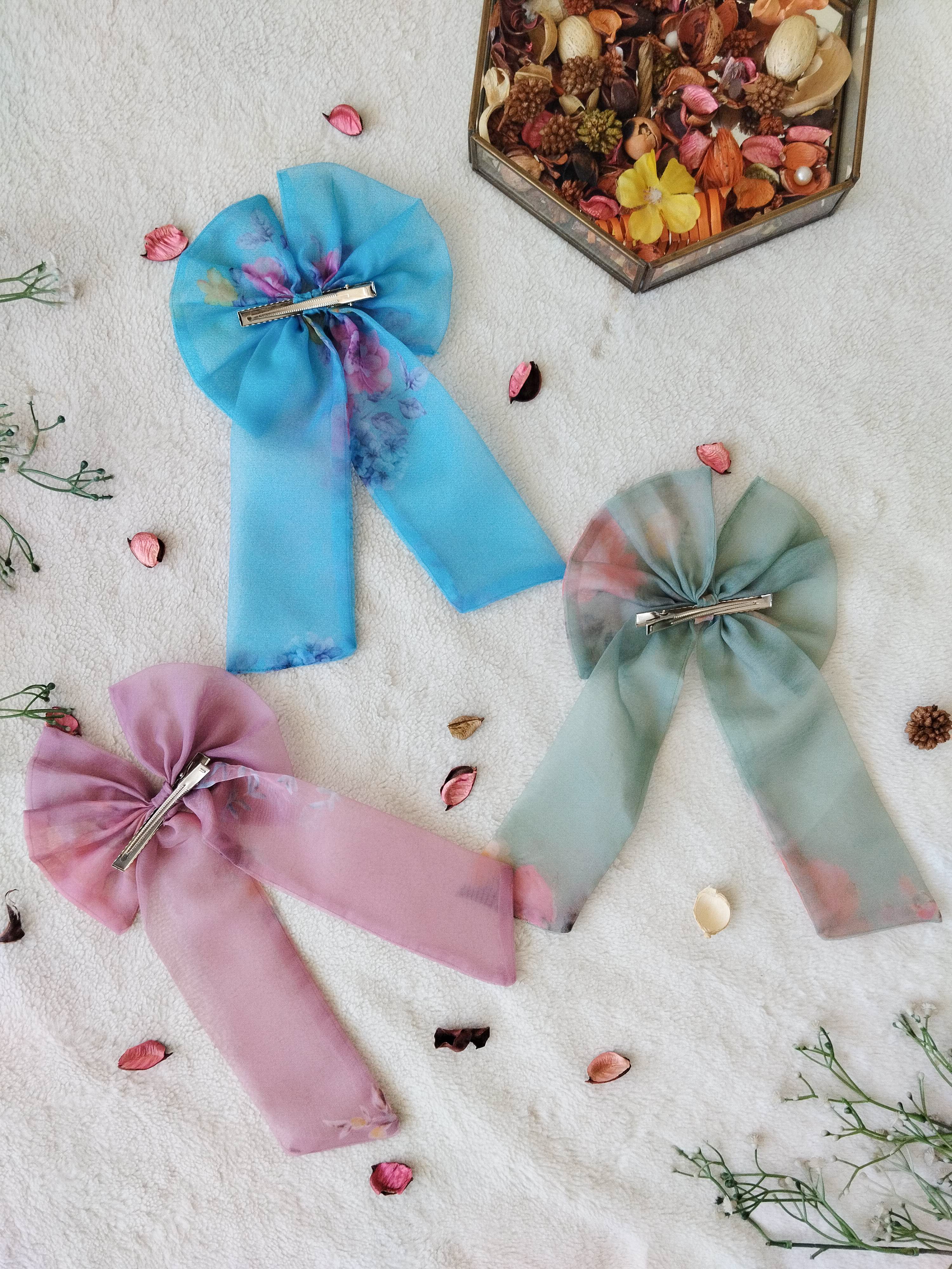 Chic n Sleek Bows Combo - Blue, Green, Onion Pink