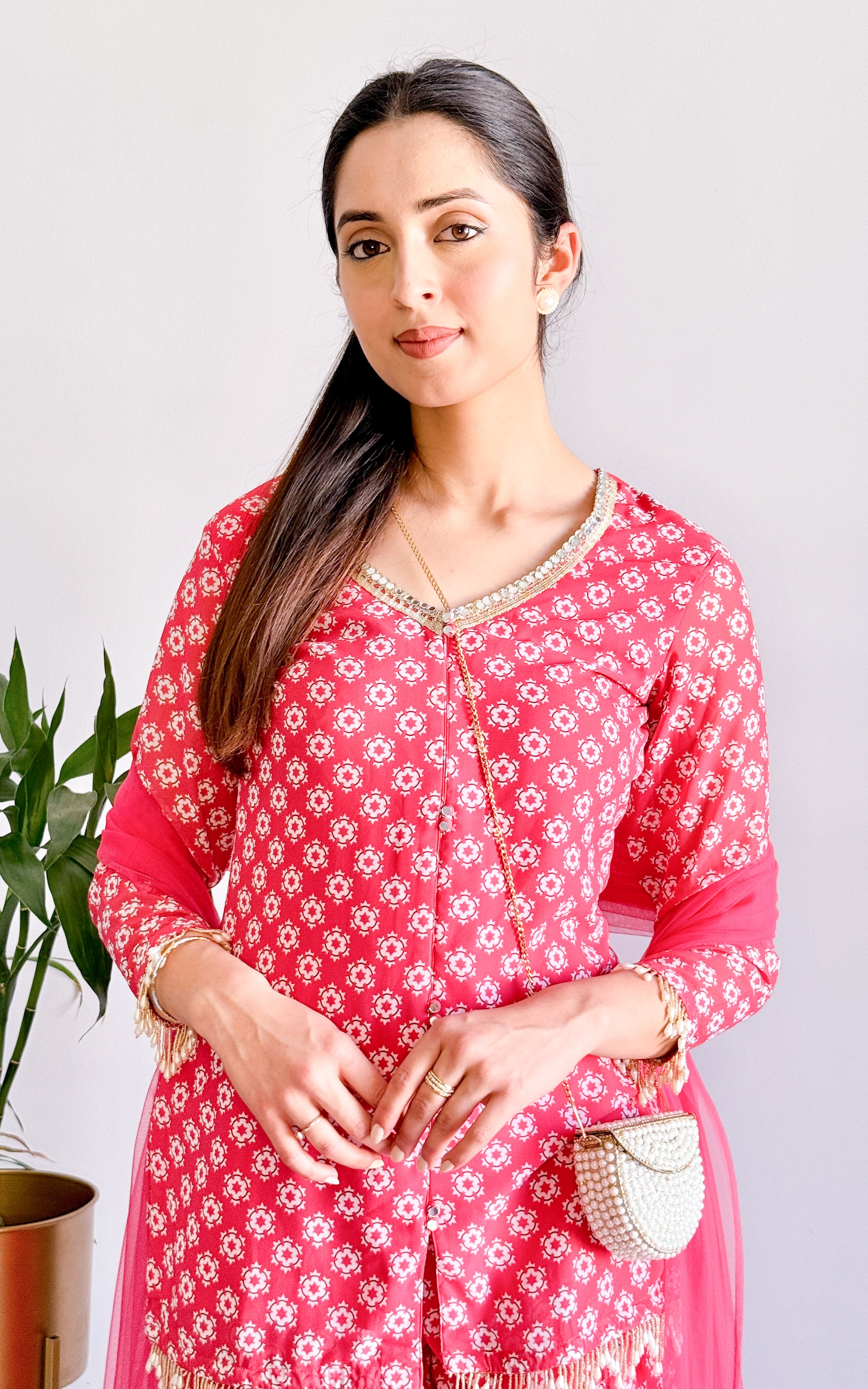 Ruby Red Printed Sharara Set