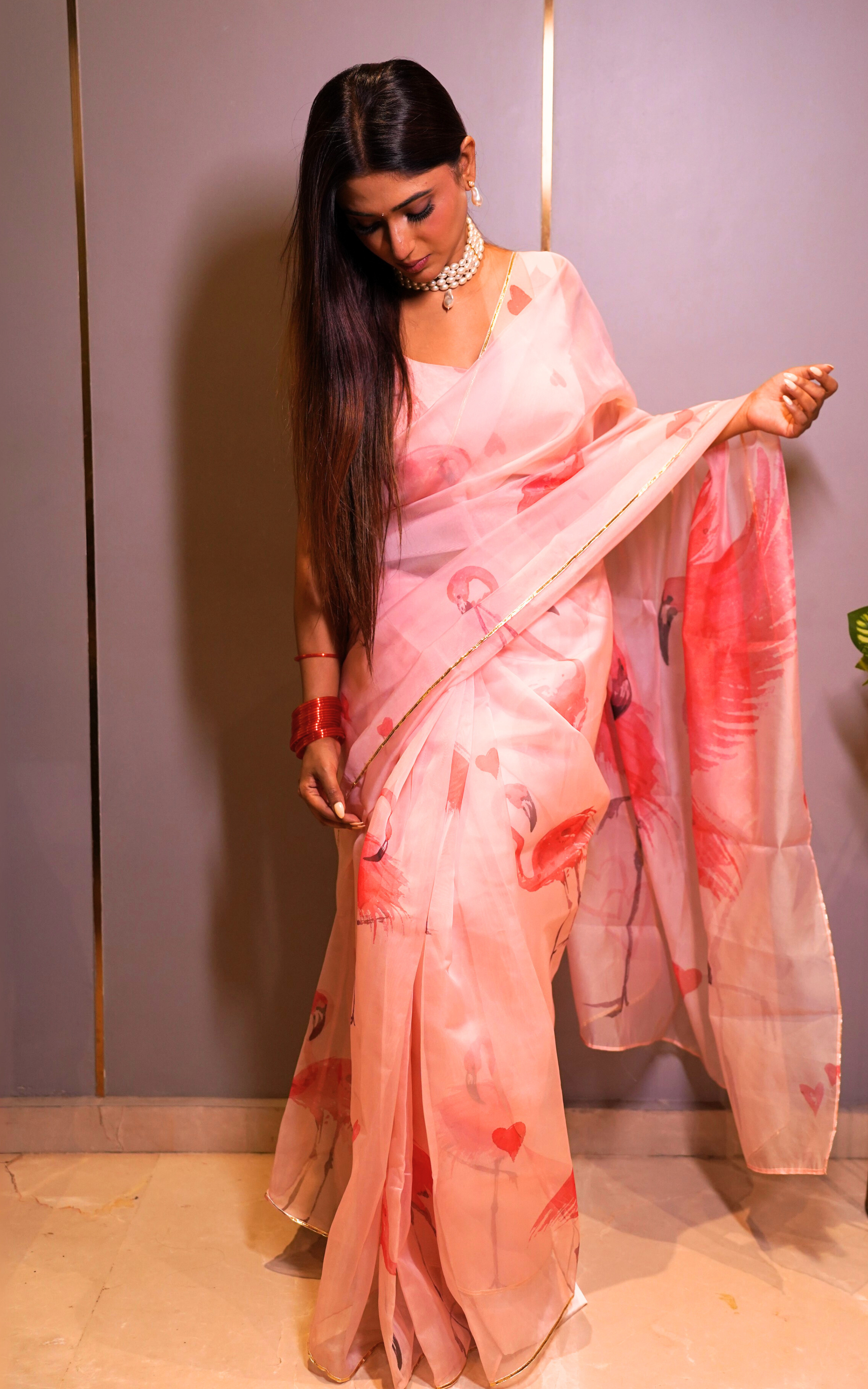 Flamingo Organza Saree