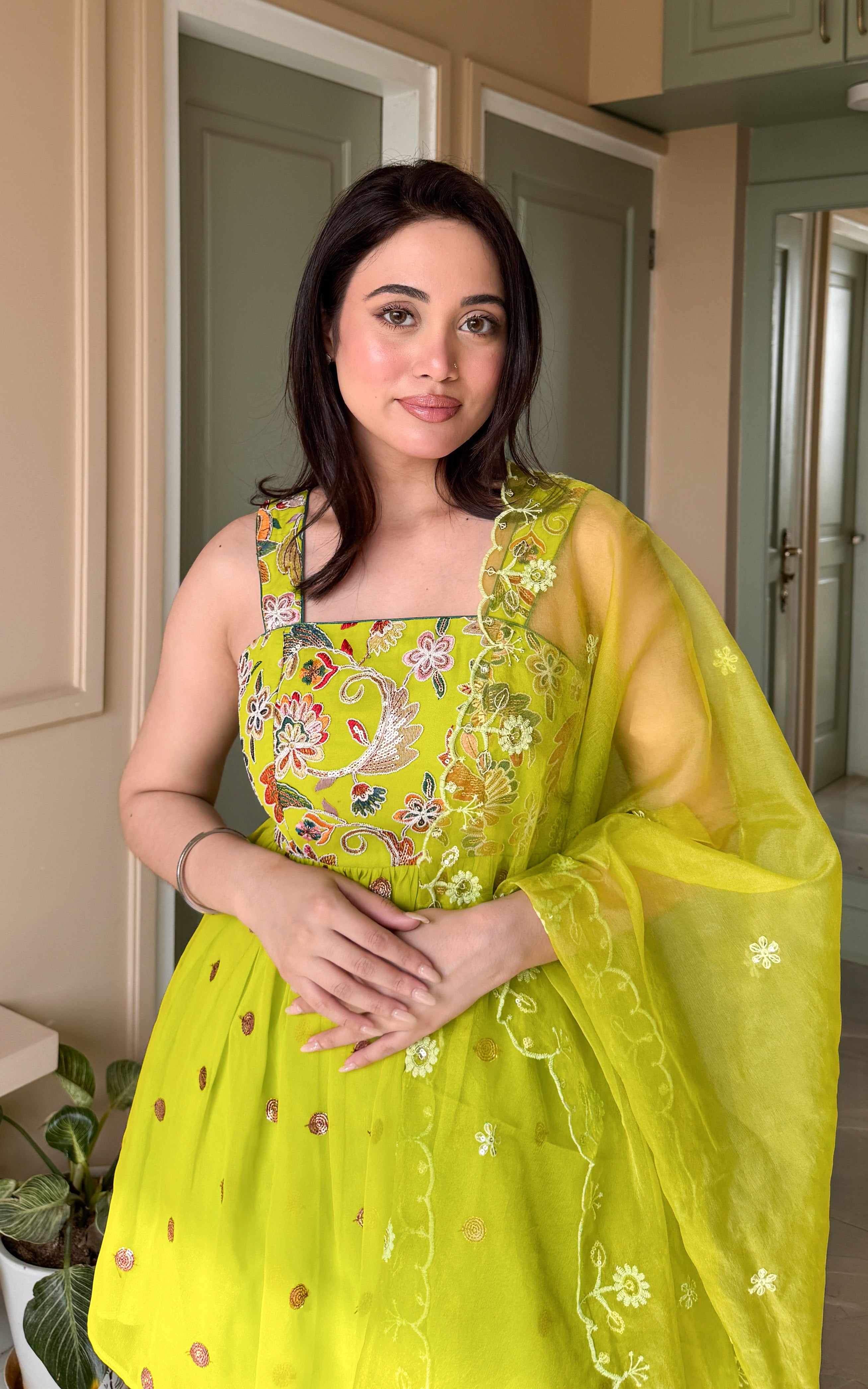 Parrot Green Embroidered Sharara Set
