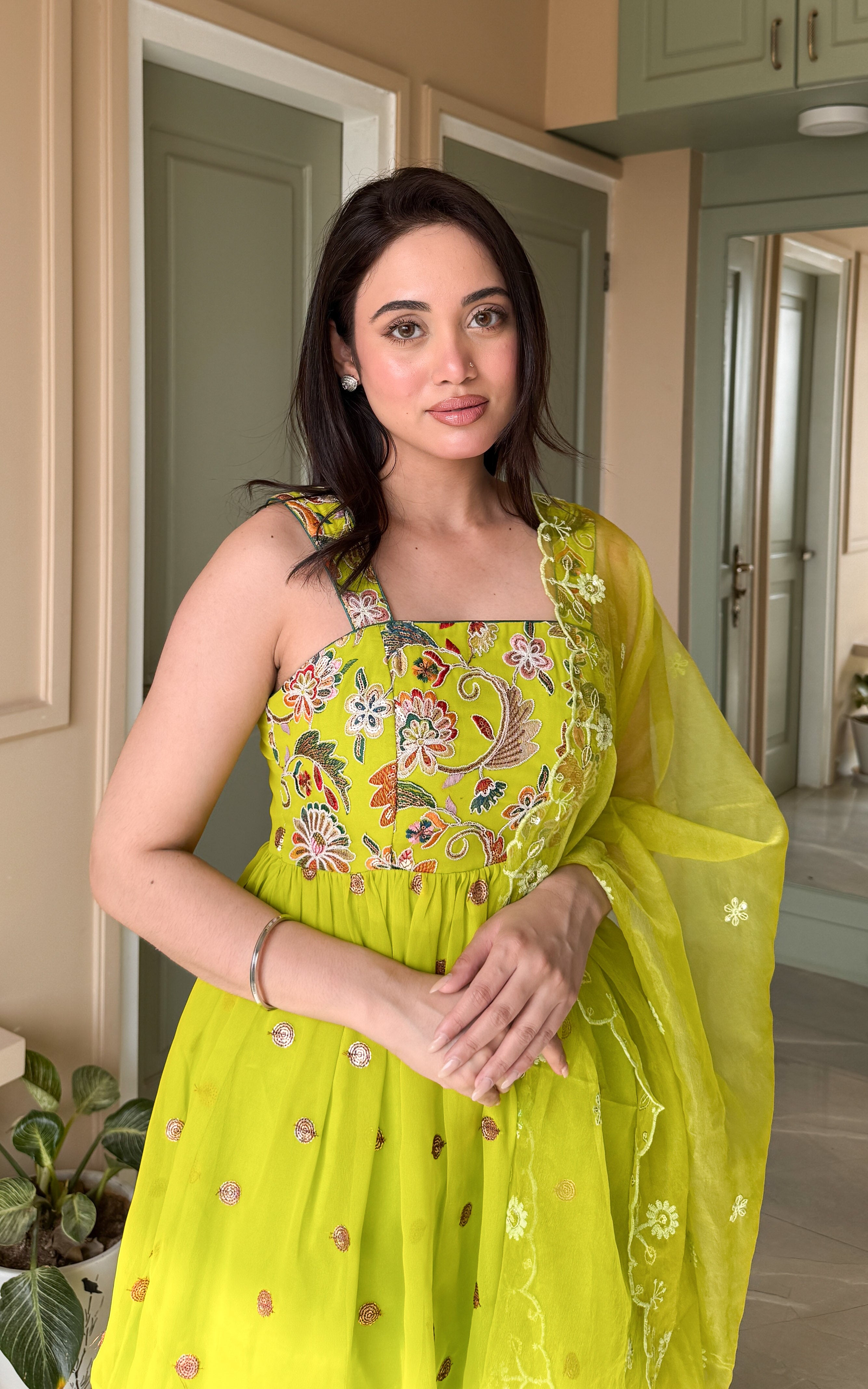 Parrot Green Embroidered Sharara Set