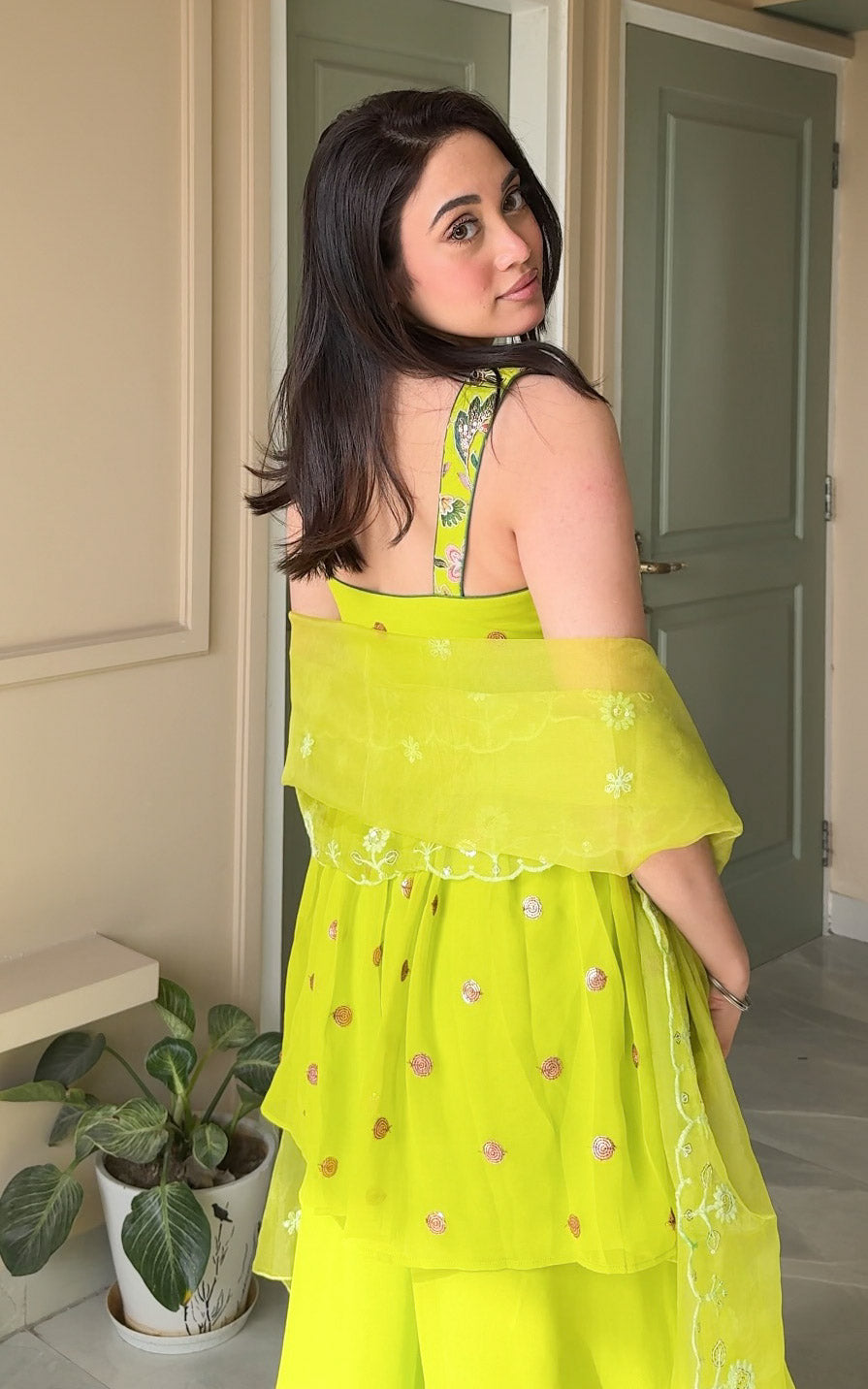 Parrot Green Embroidered Sharara Set