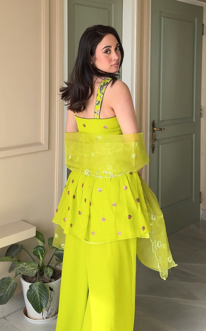Parrot Green Embroidered Sharara Set