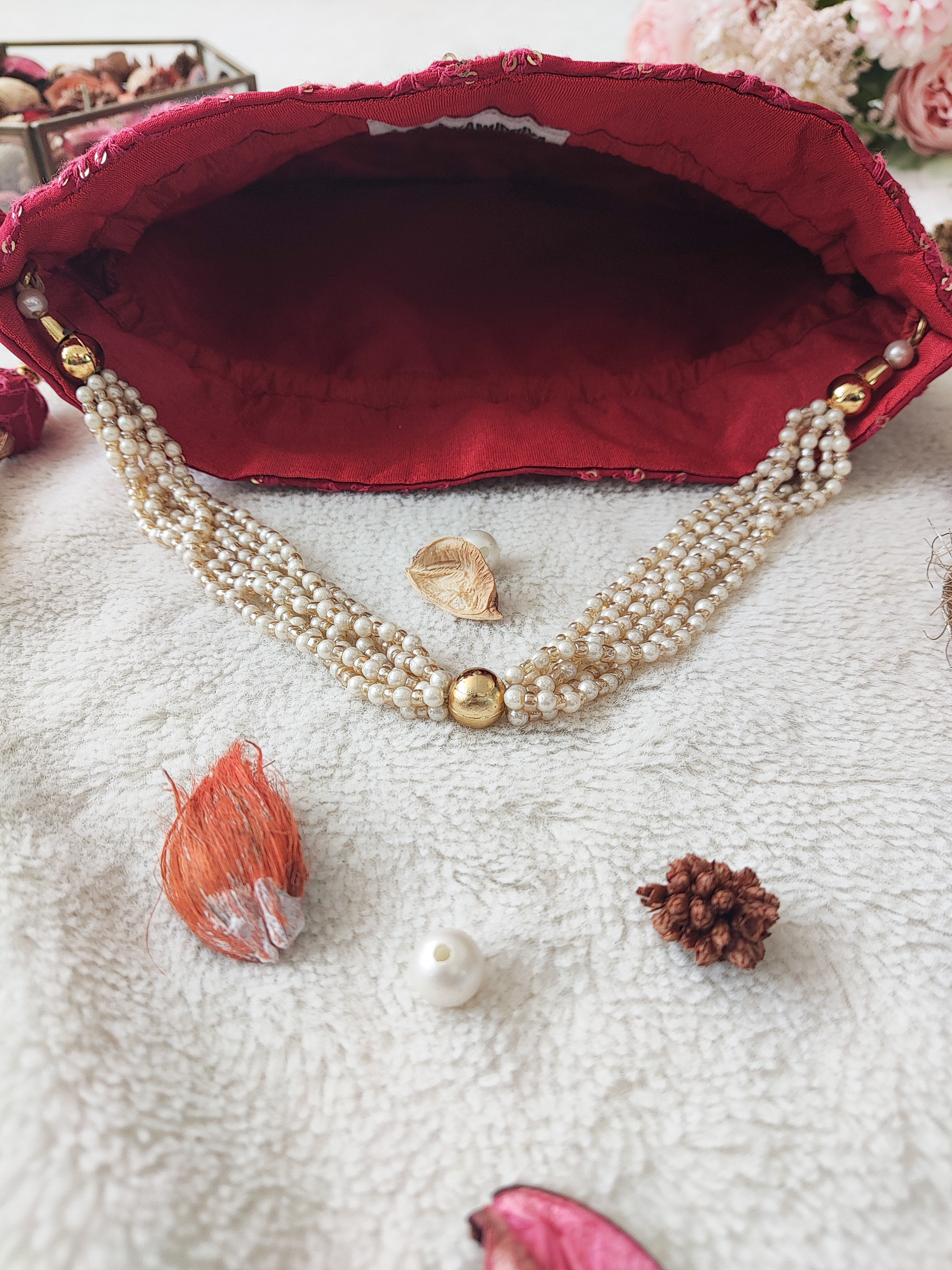 Cherry Red Sequinwork Potli Bag