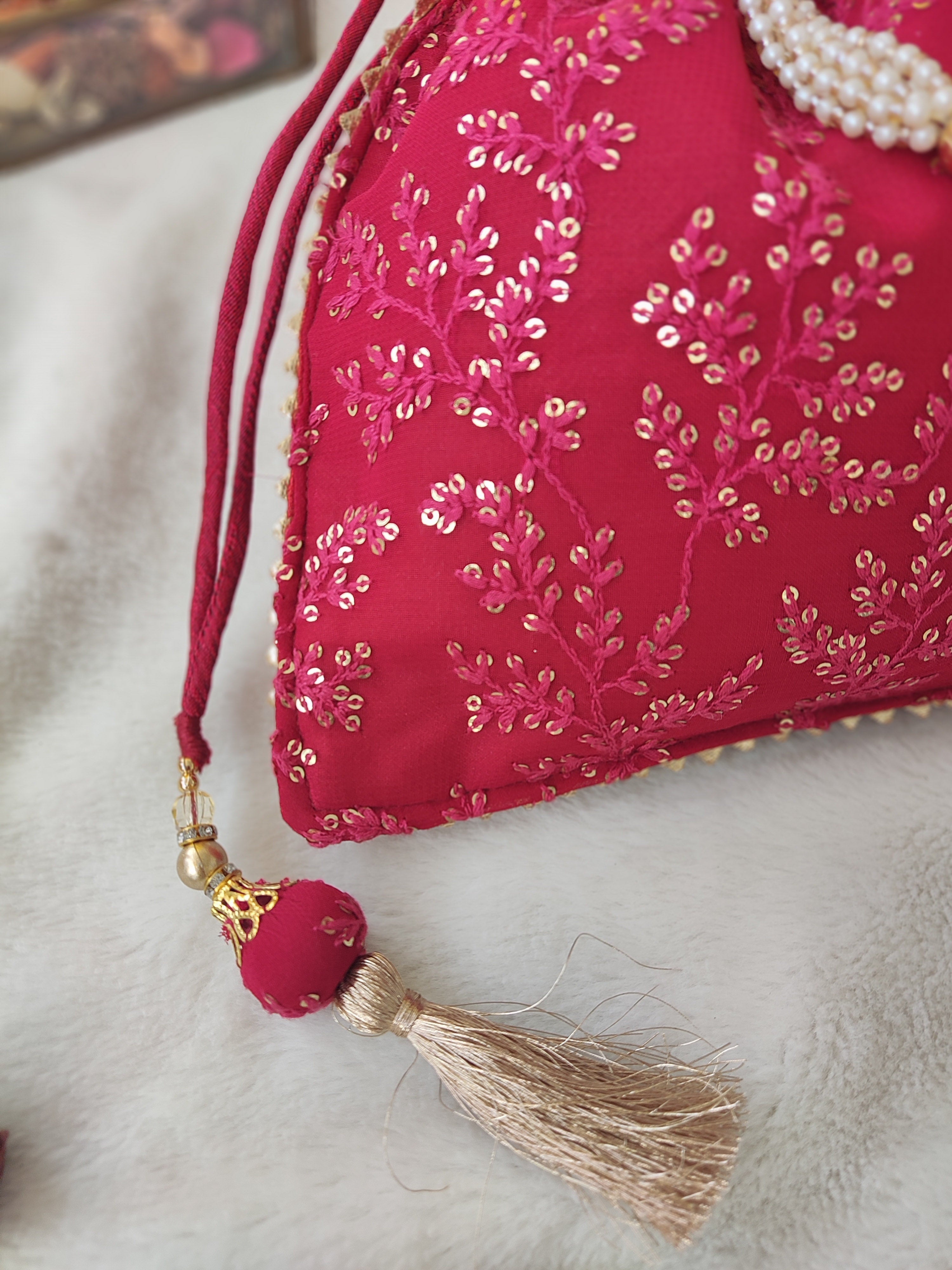Cherry Red Sequinwork Potli Bag
