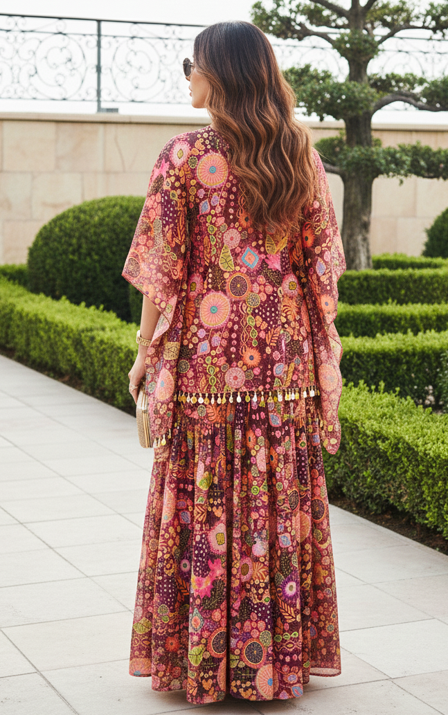 Purple Kitschy Print Crop Top and Sharara Set