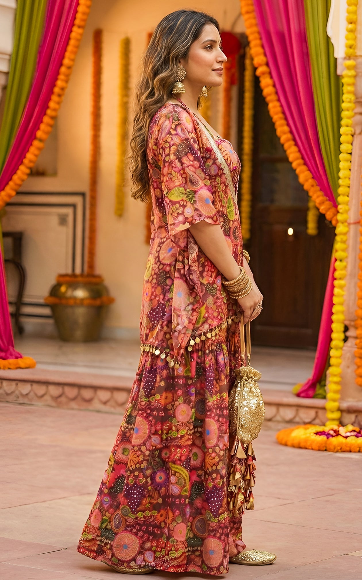 Purple Kitschy Print Crop Top and Sharara Set