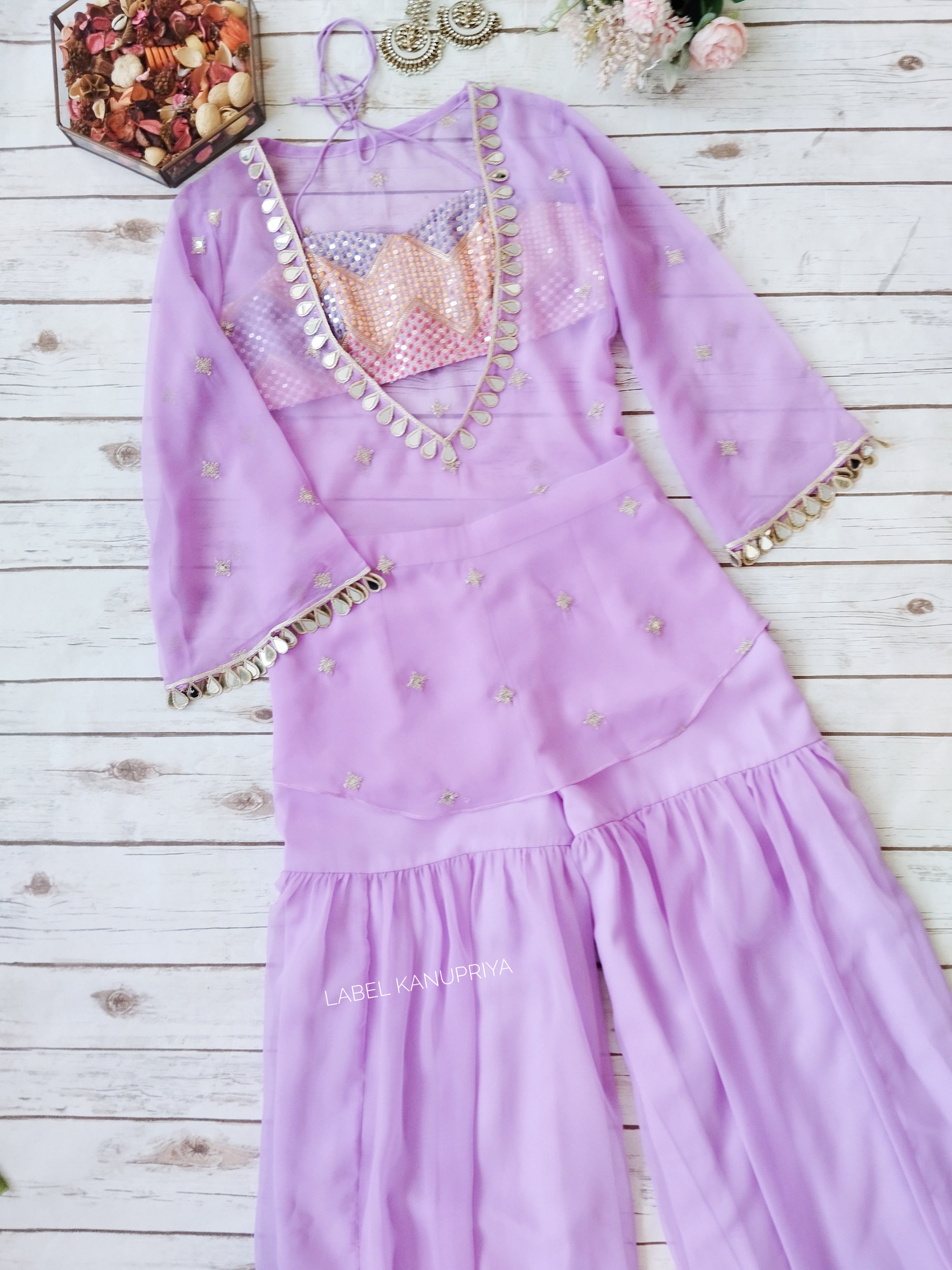 Lilac Mirrorwork Croptop Sharara Co-ord Set