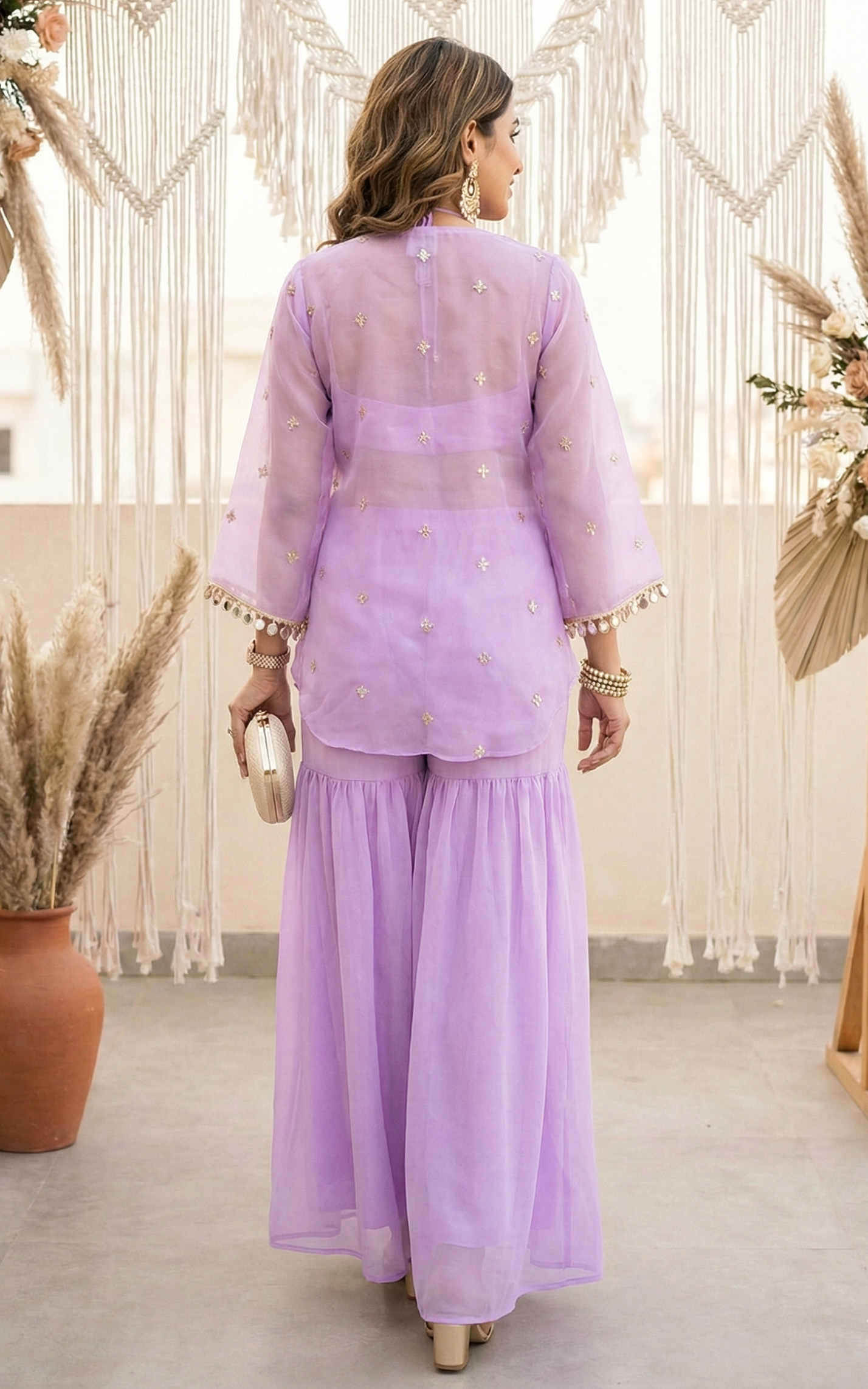 Lilac Mirrorwork Croptop Sharara Co-ord Set