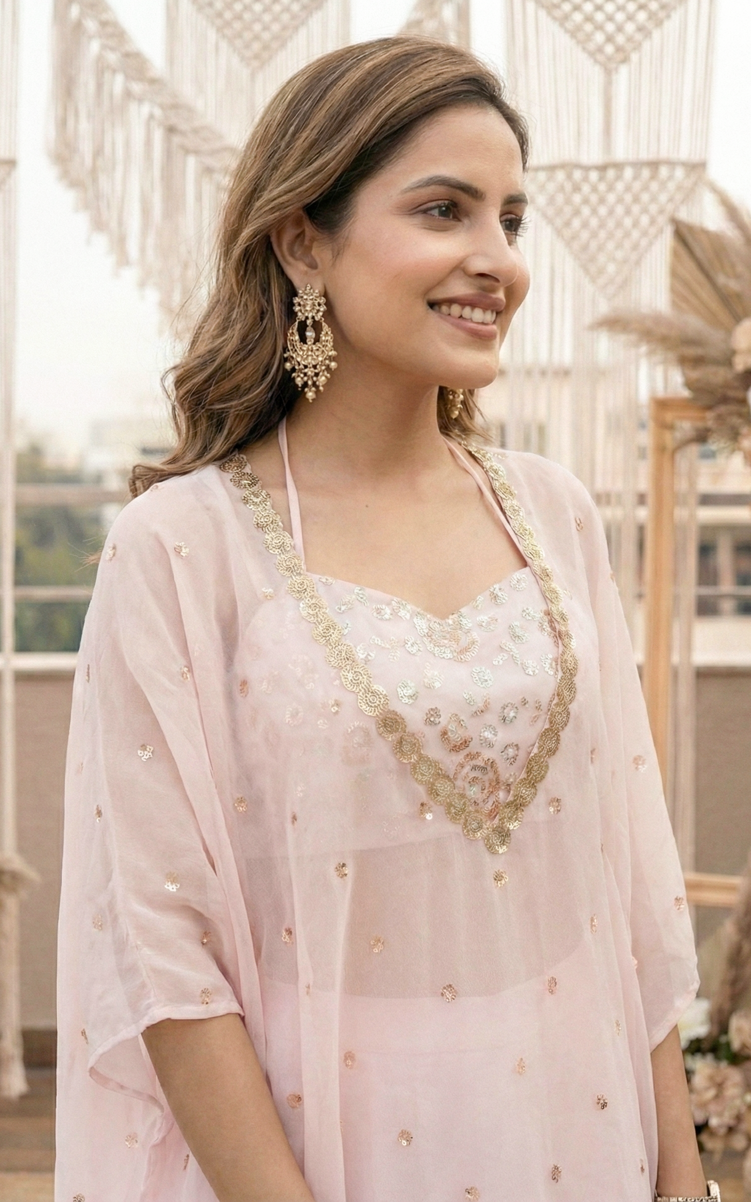 Light Pink Sequinwork Croptop Sharara Co-ord Set