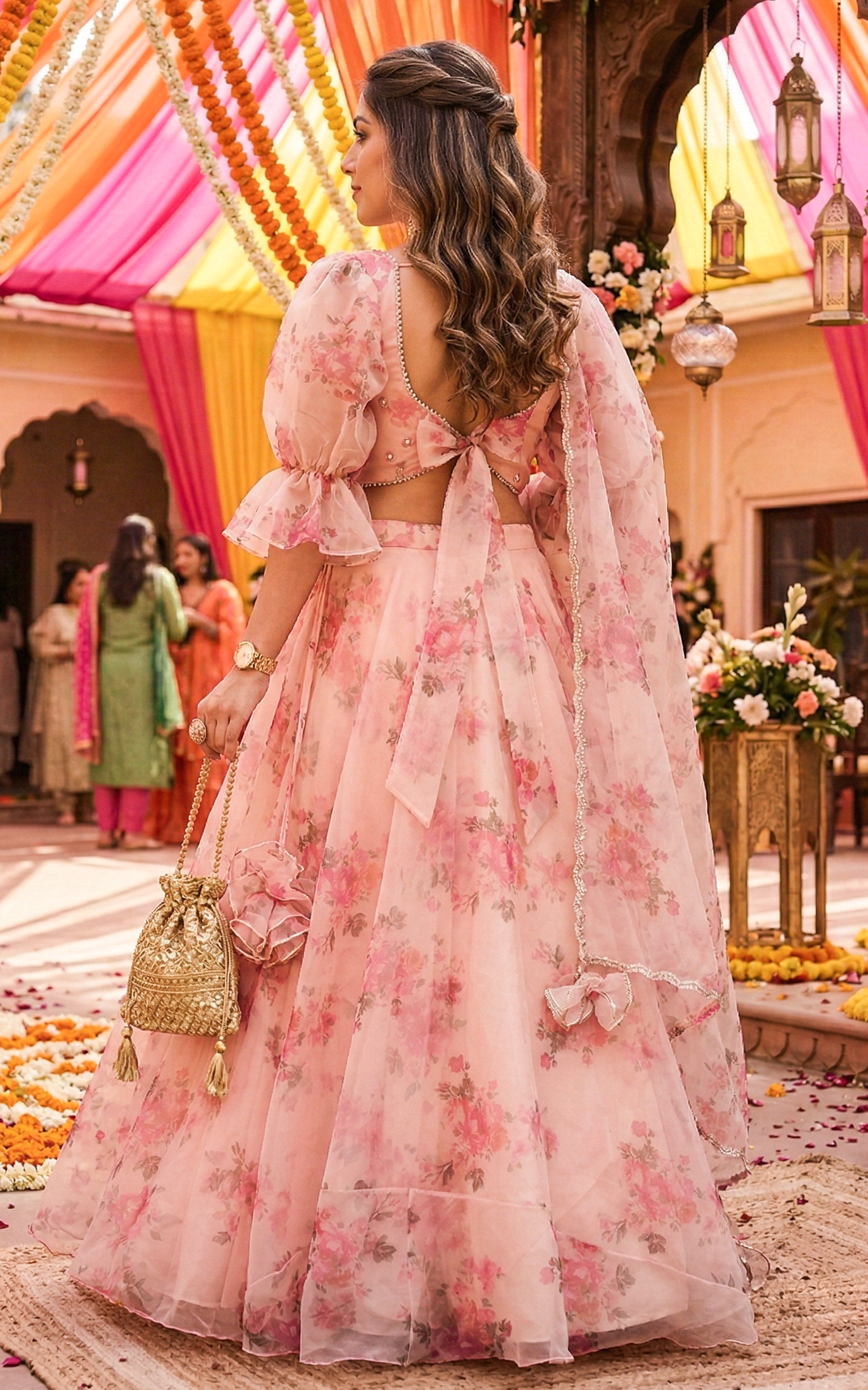 Peony Pink Floral Organza Lehenga
