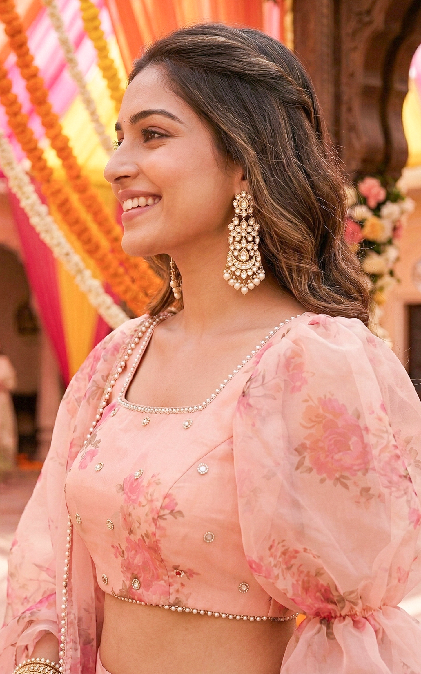Peony Pink Floral Organza Lehenga