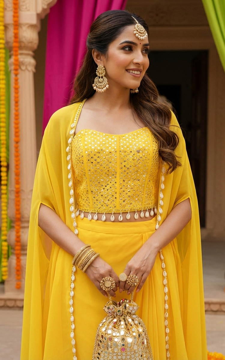 Yellow Corset & Draped Skirt Co-ord Set