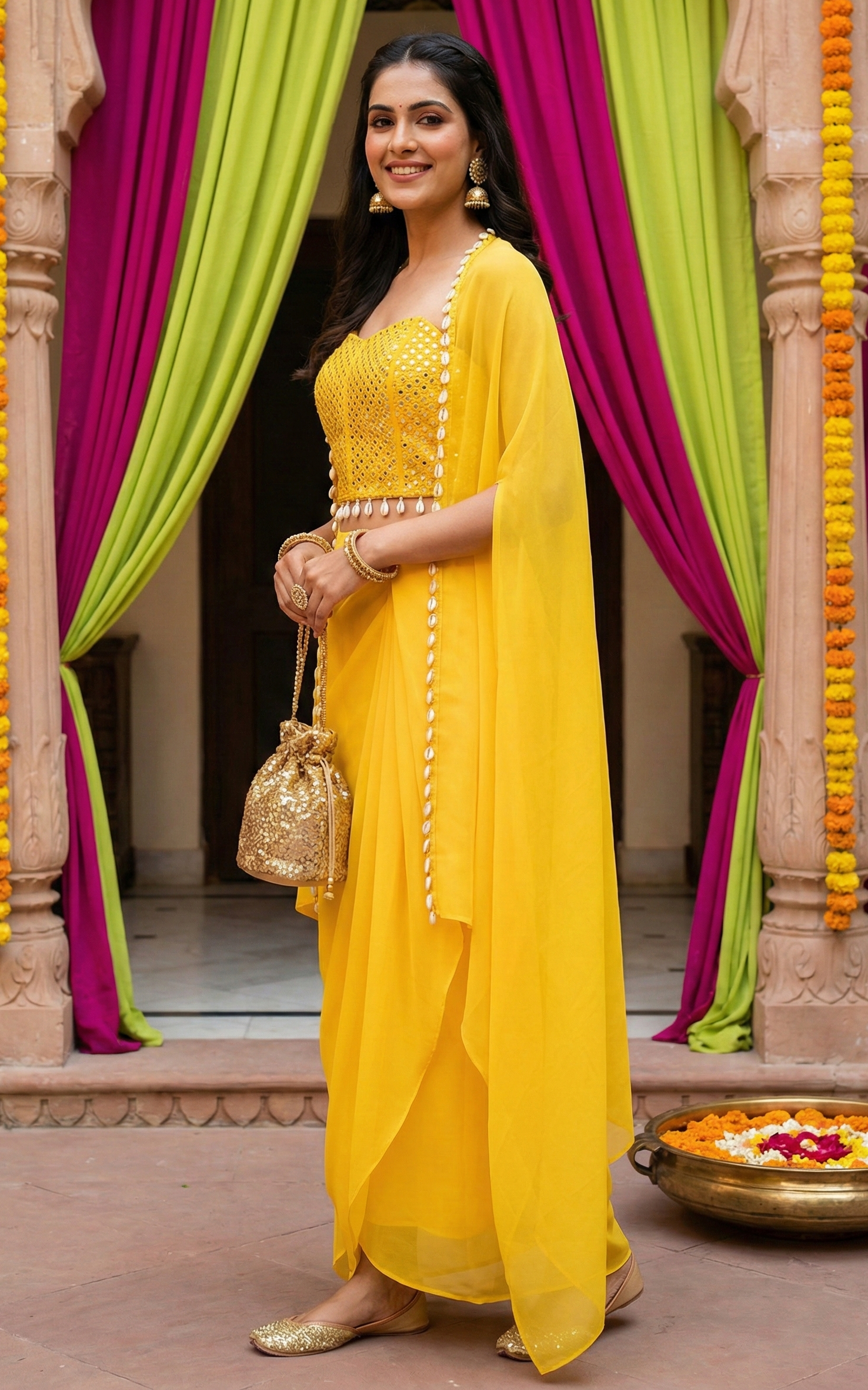 Yellow Corset & Draped Skirt Co-ord Set