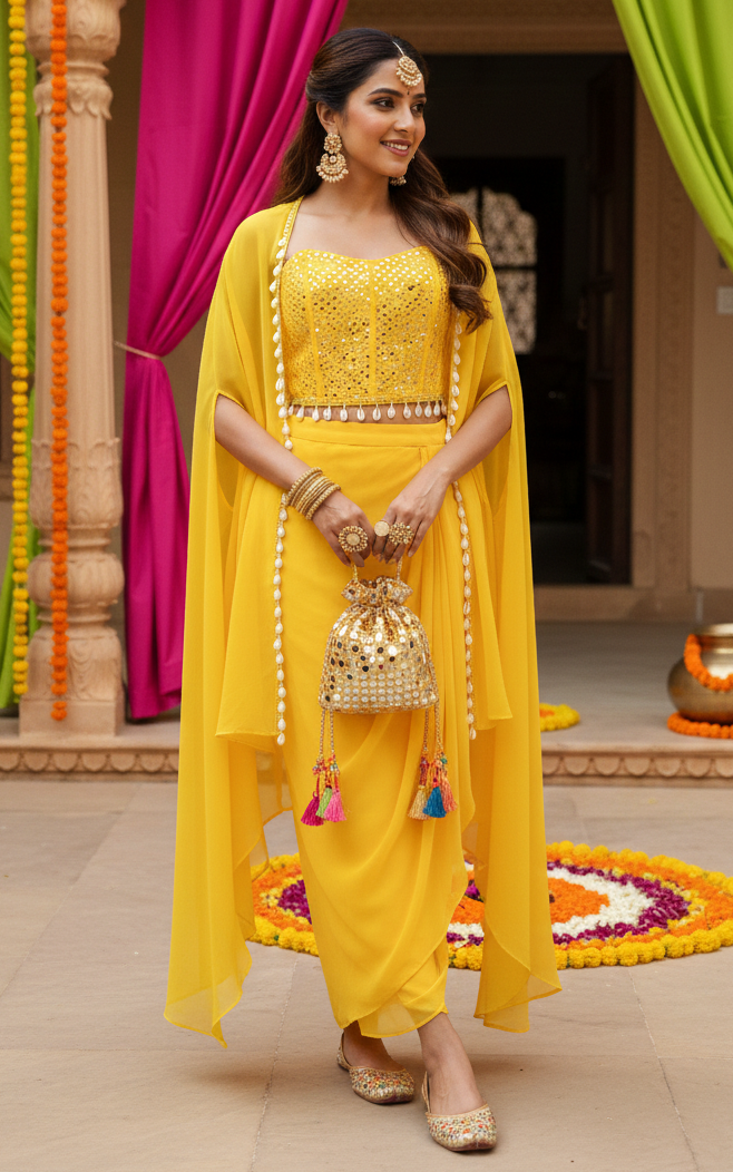 Yellow Corset & Draped Skirt Co-ord Set