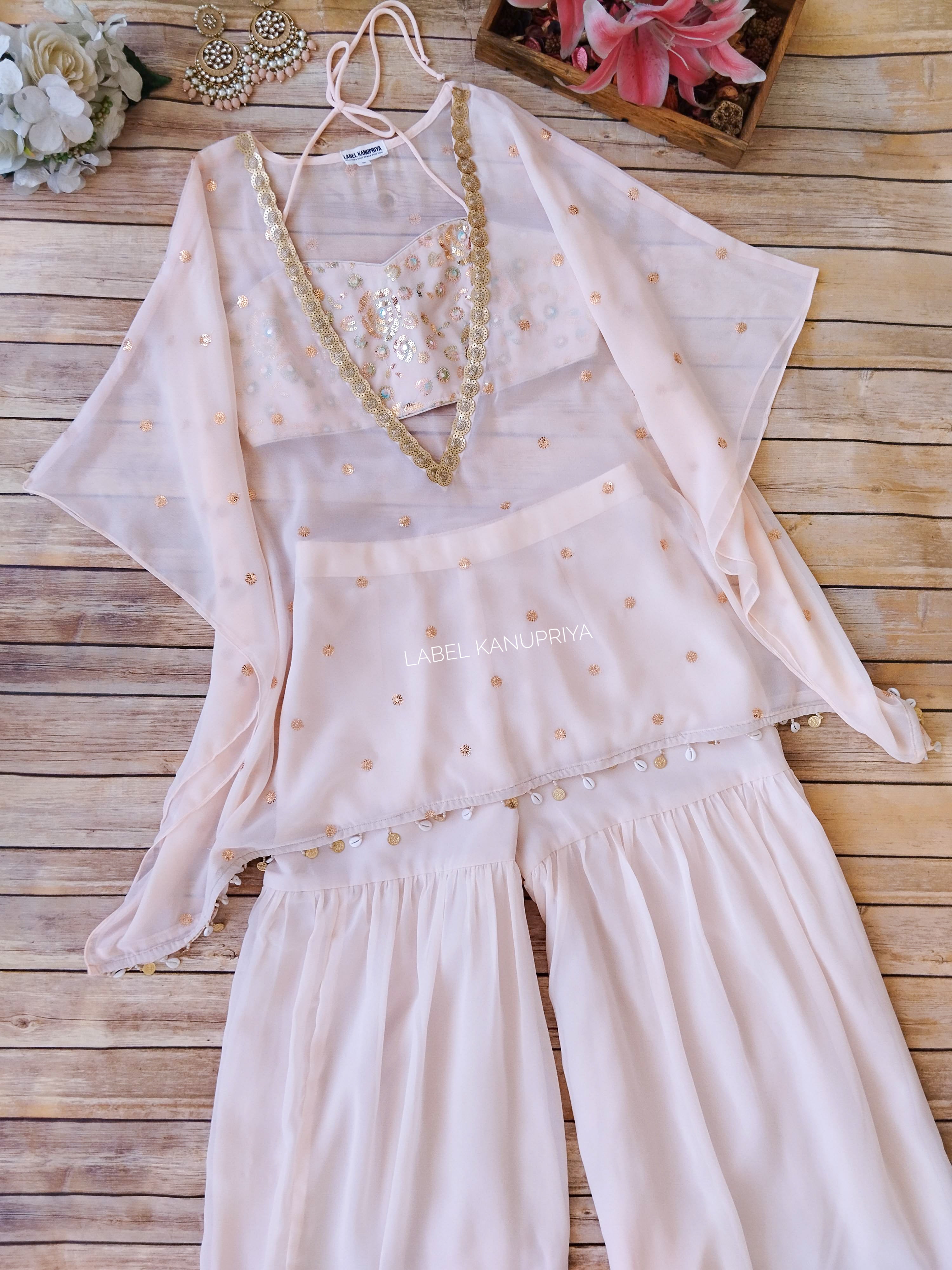Light Pink Sequinwork Croptop Sharara Co-ord Set