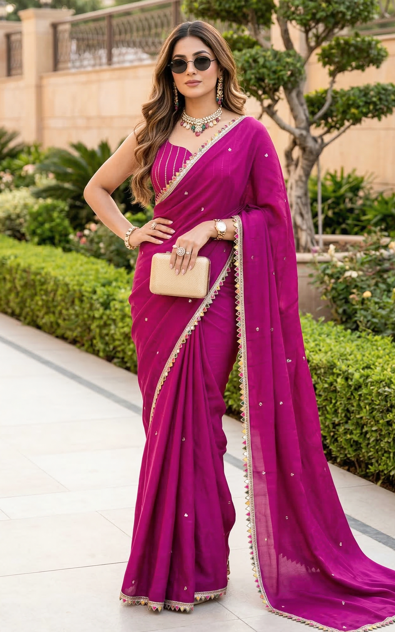 Purple Sequinwork Satin Organza Saree