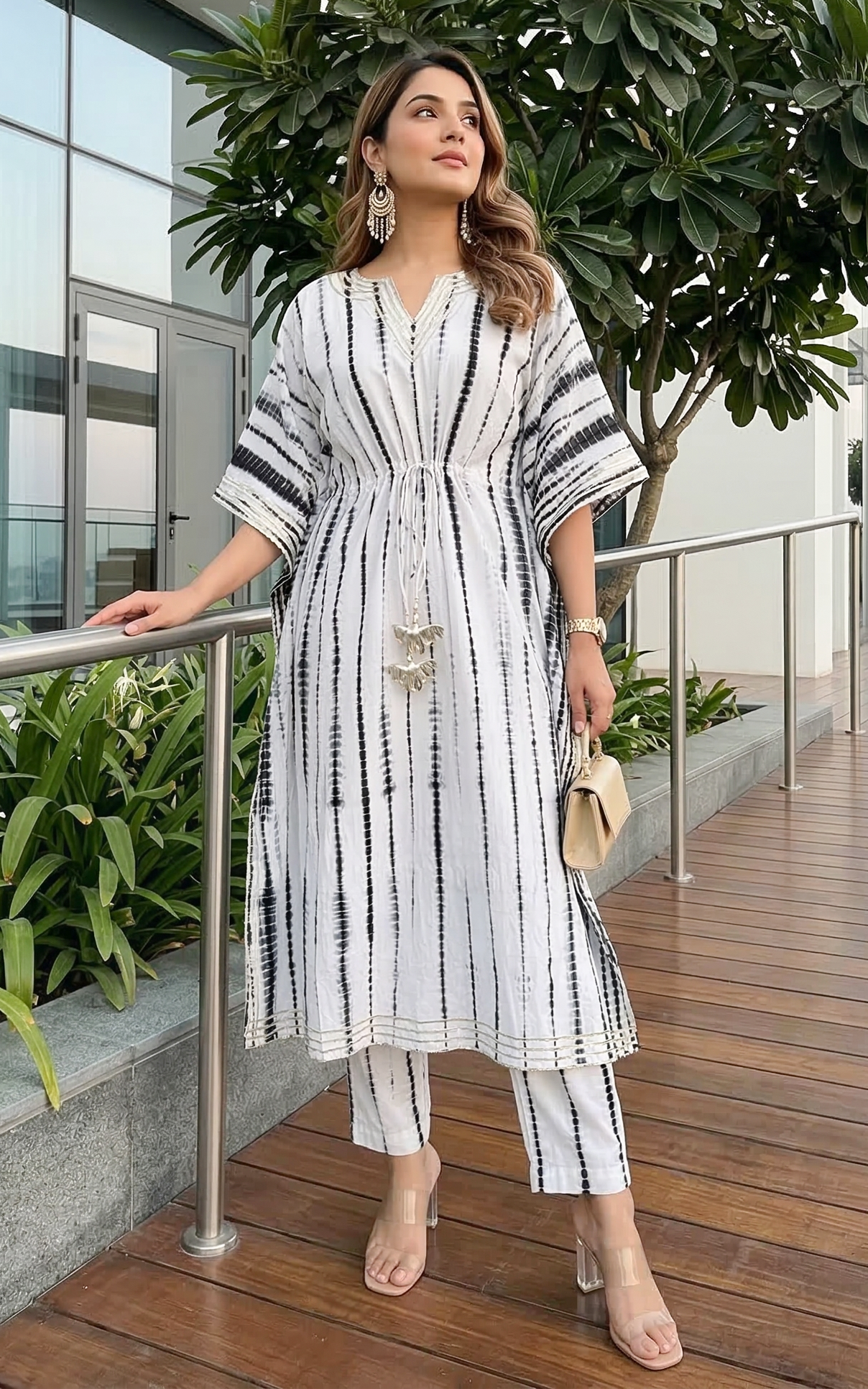 Black Shibori Kaftan & Pant Set