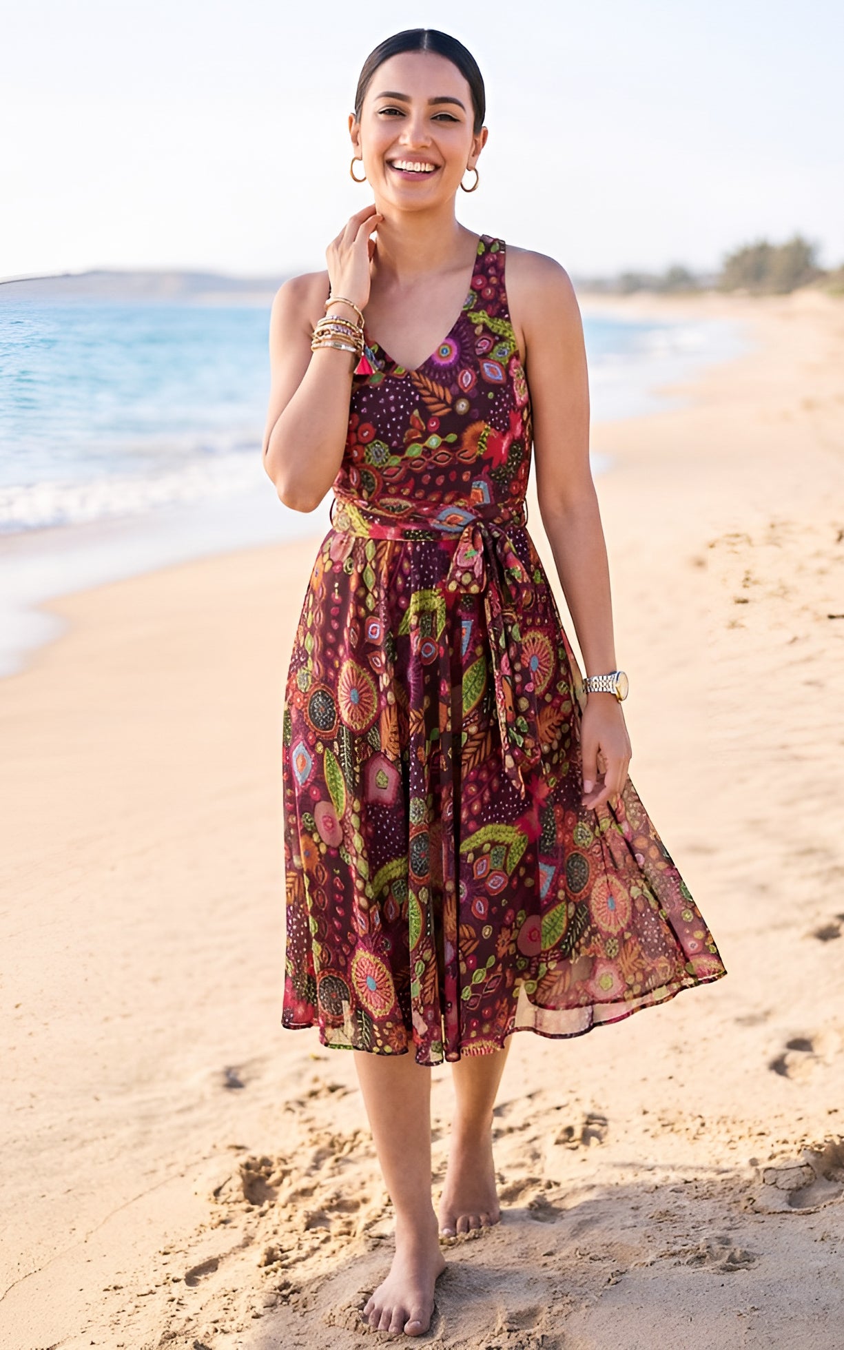 Purple Kitschy Print Flared Georgette Dress