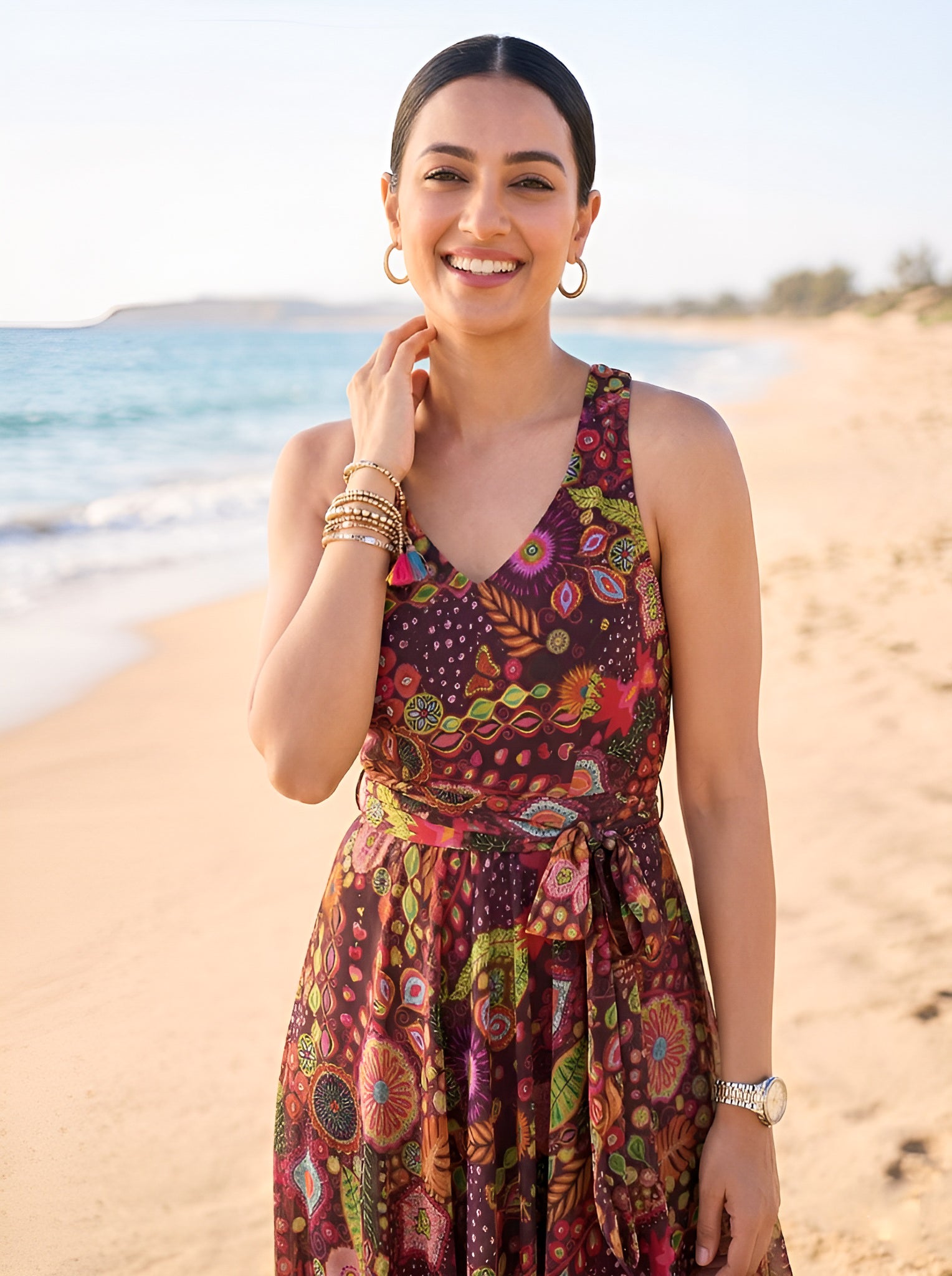 Purple Kitschy Print Flared Georgette Dress