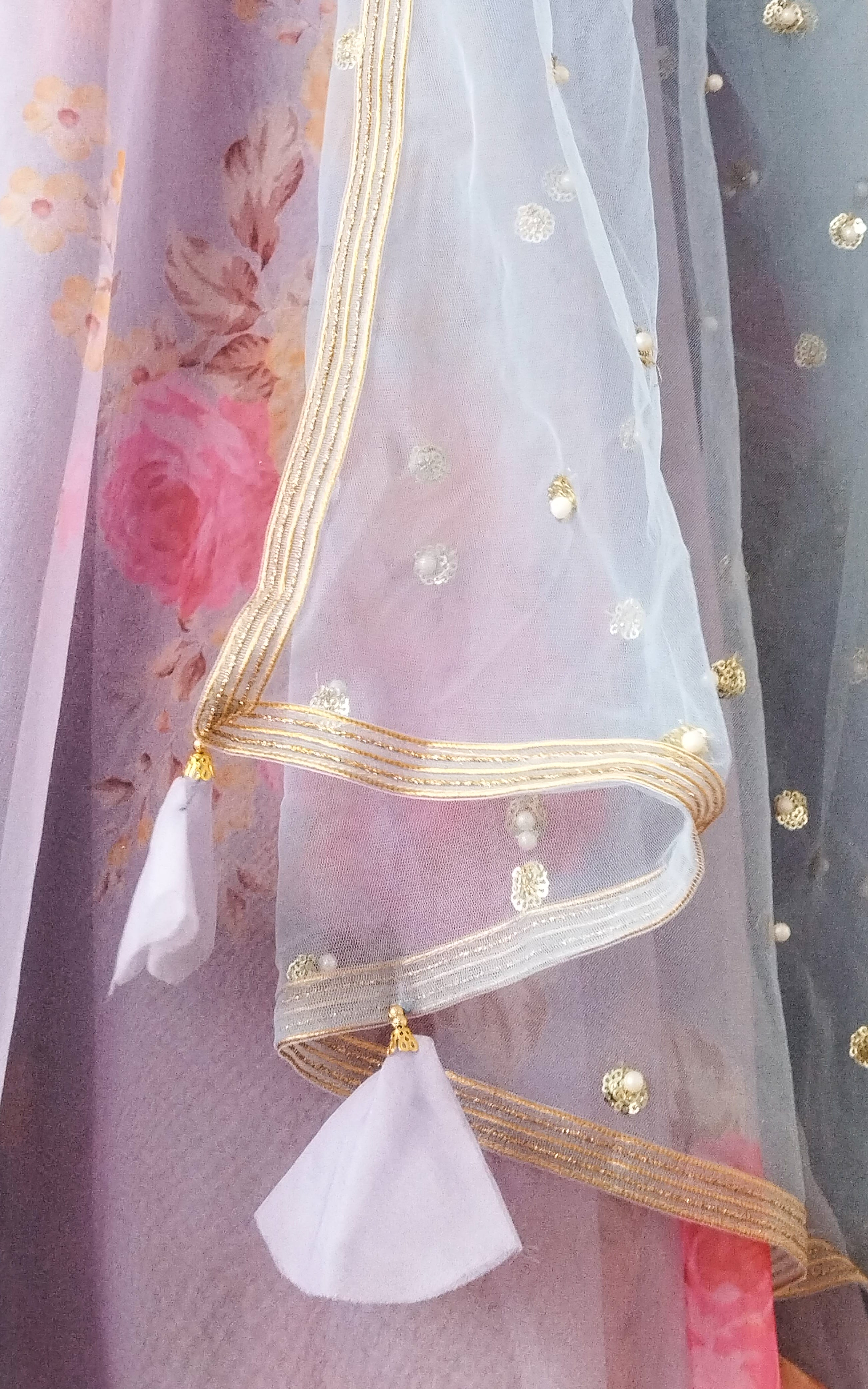 Sky Blue Floral Organza Lehenga