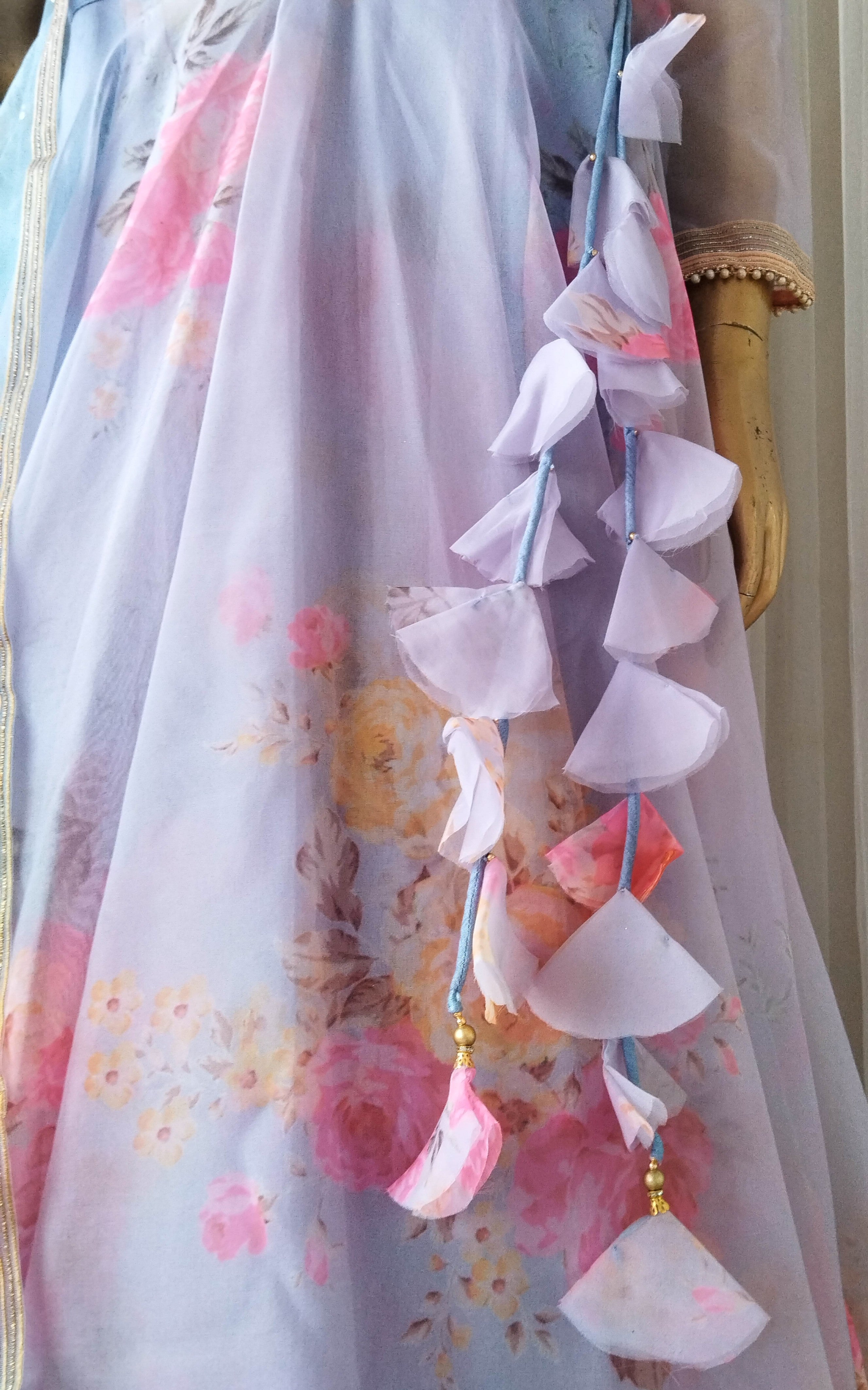 Sky Blue Floral Organza Lehenga