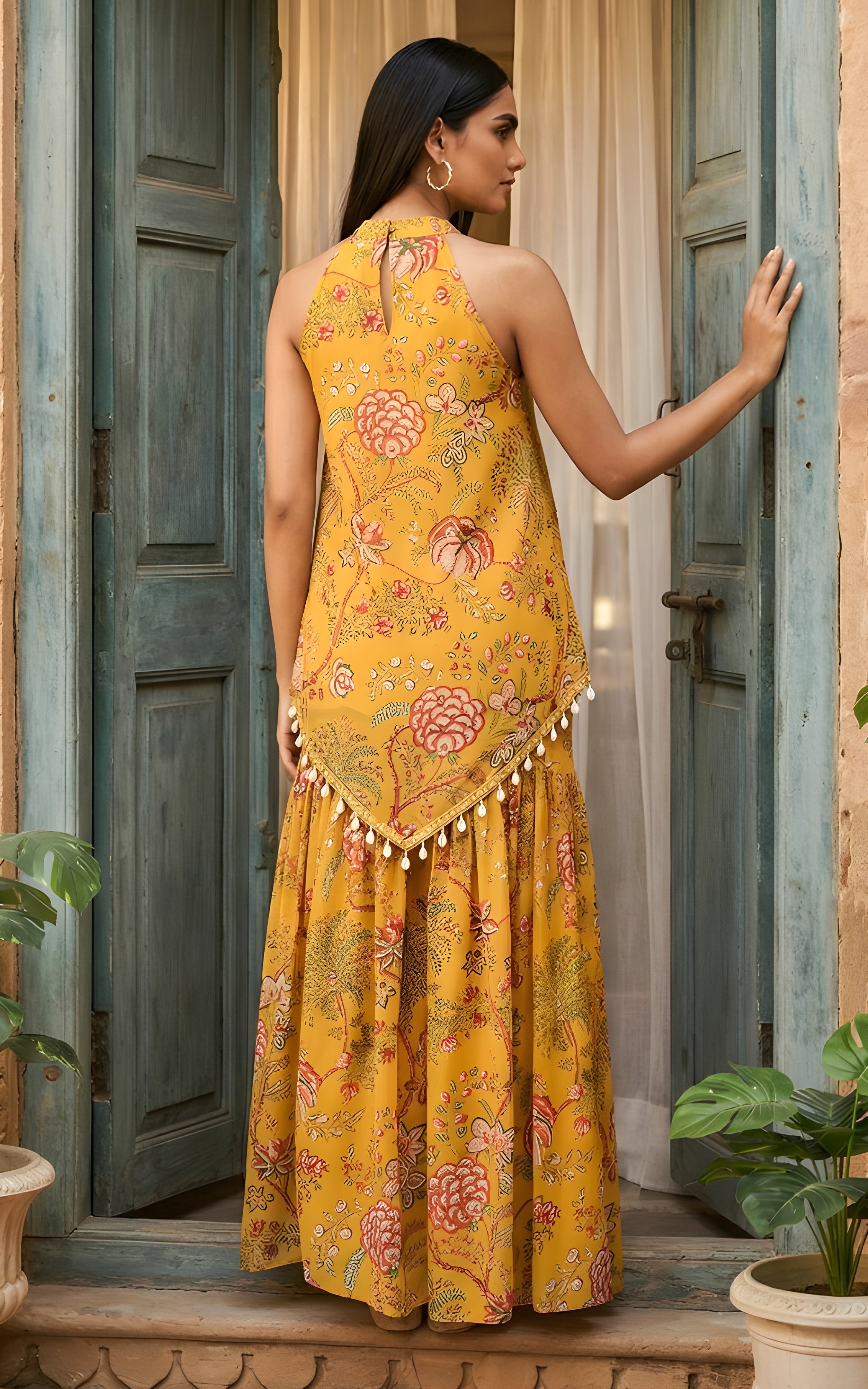 Mustard Floral Tunic & Sharara Co-ord Set
