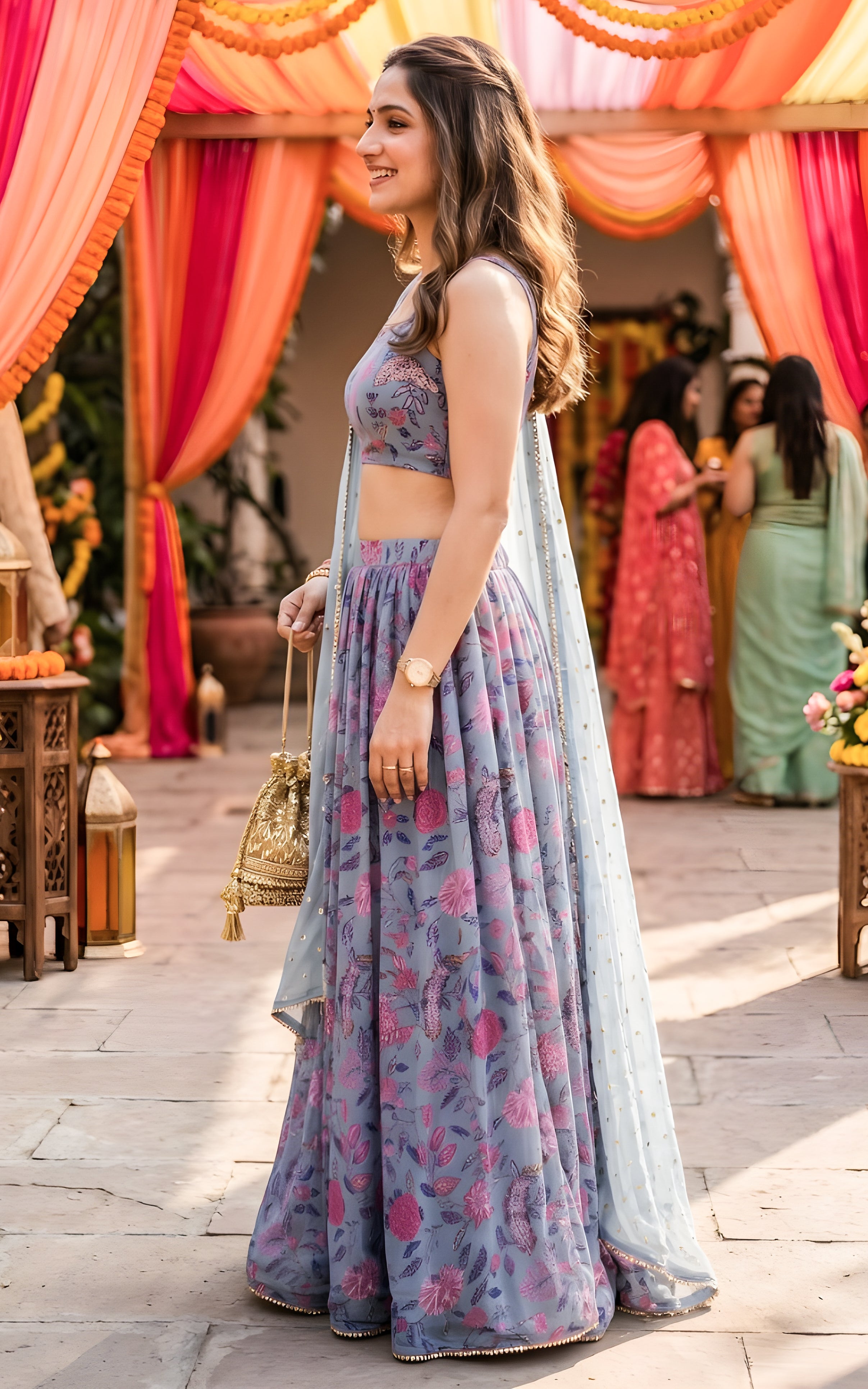 Vishakha Grey Handwork Printed Georgette Lehenga