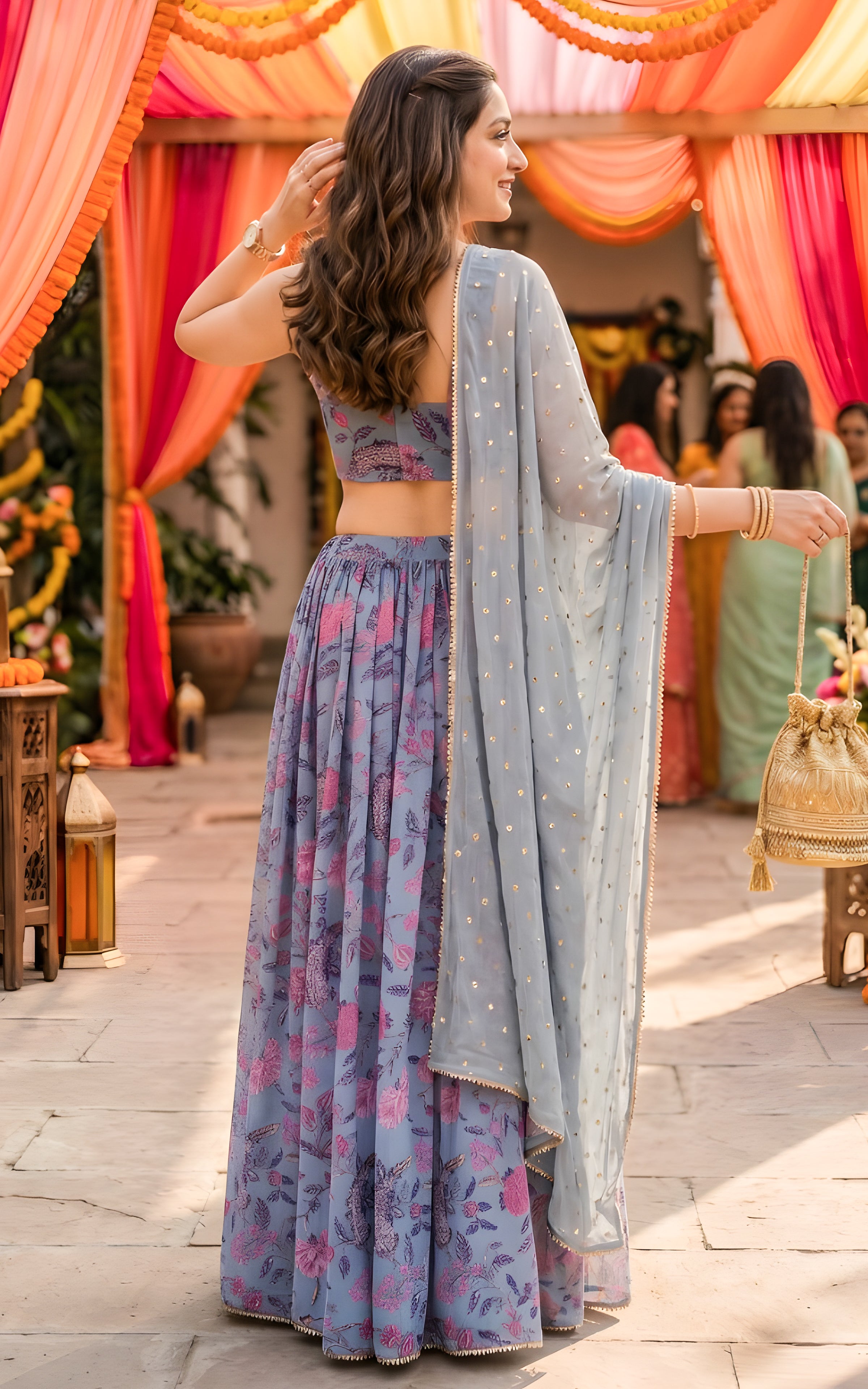 Vishakha Grey Handwork Printed Georgette Lehenga