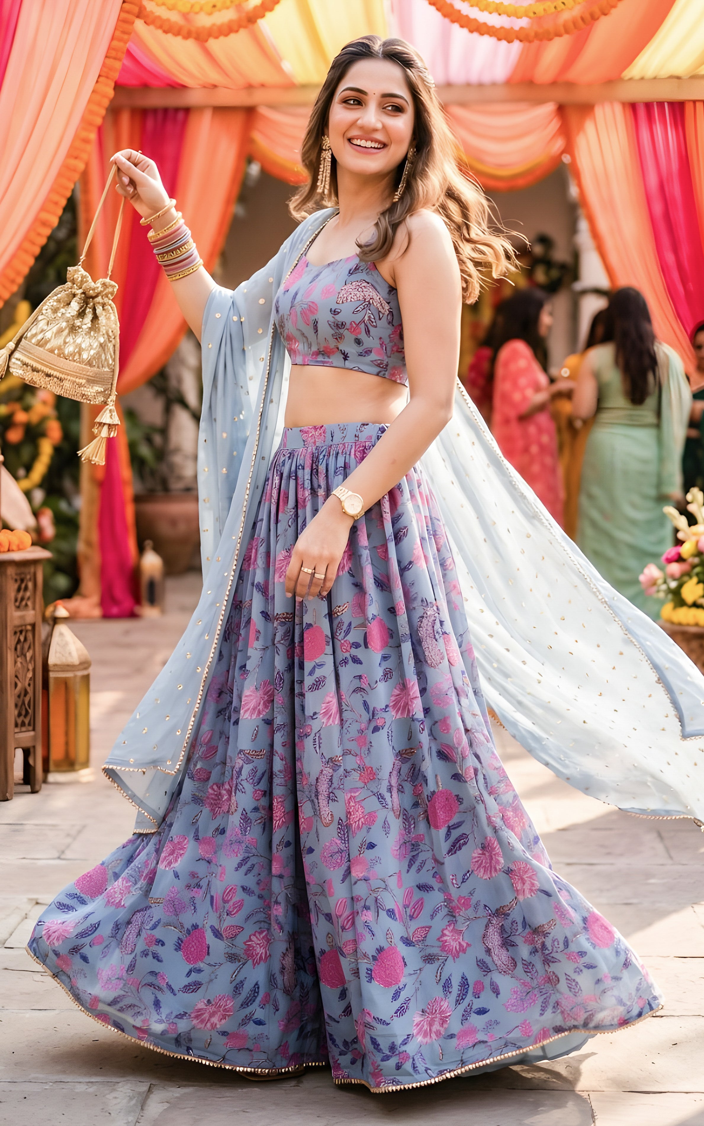 Vishakha Grey Handwork Printed Georgette Lehenga