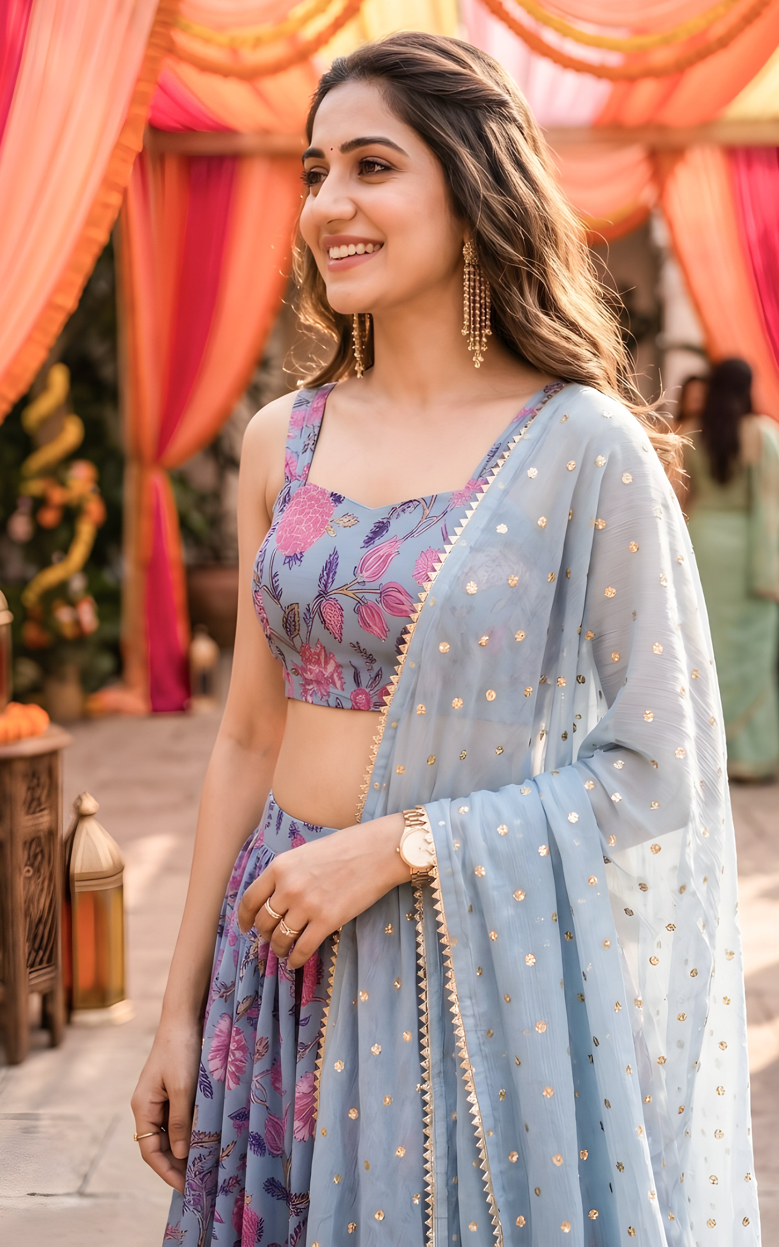 Vishakha Grey Handwork Printed Georgette Lehenga