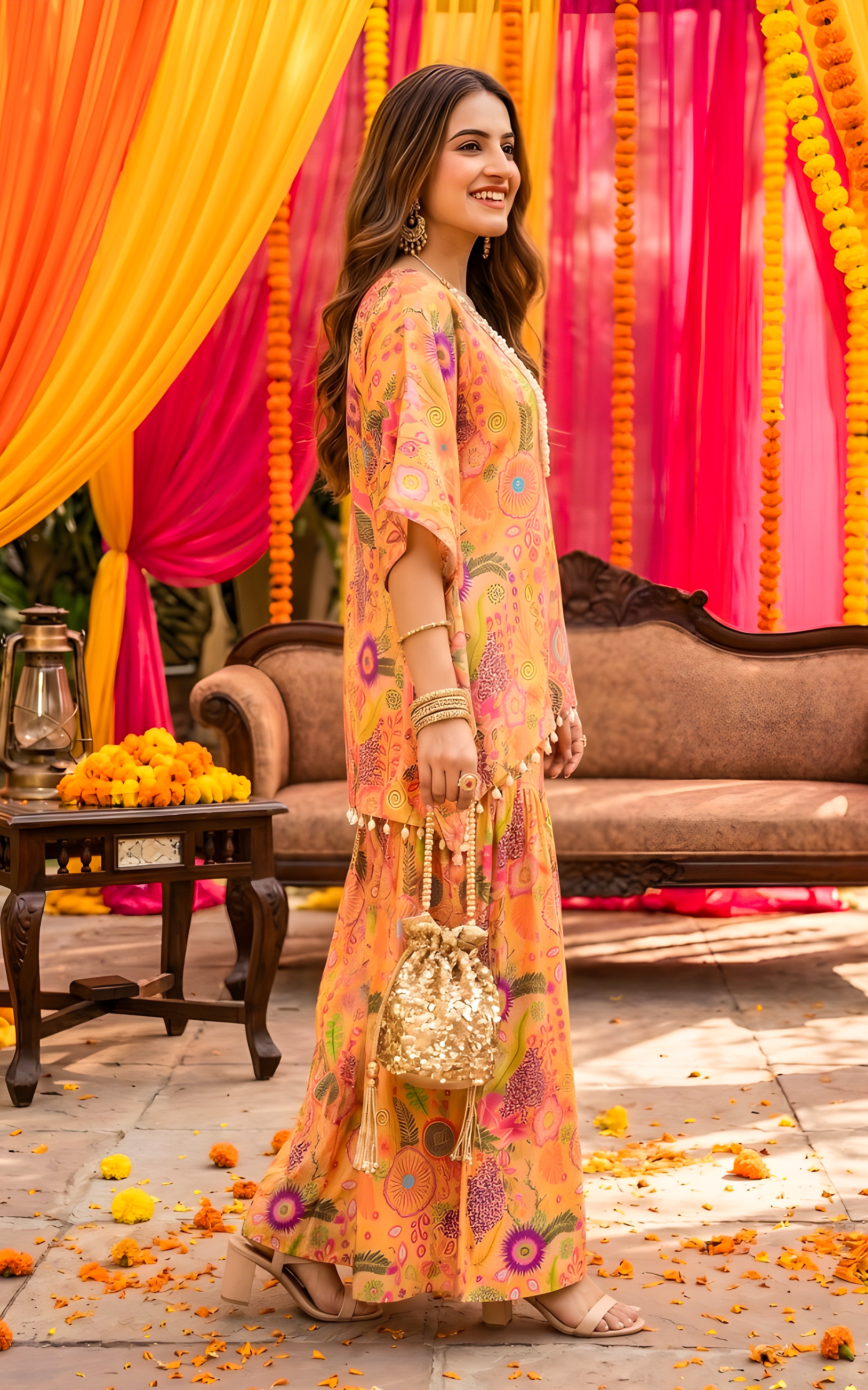 Yellow Kitschy Crop Top Sharara Set
