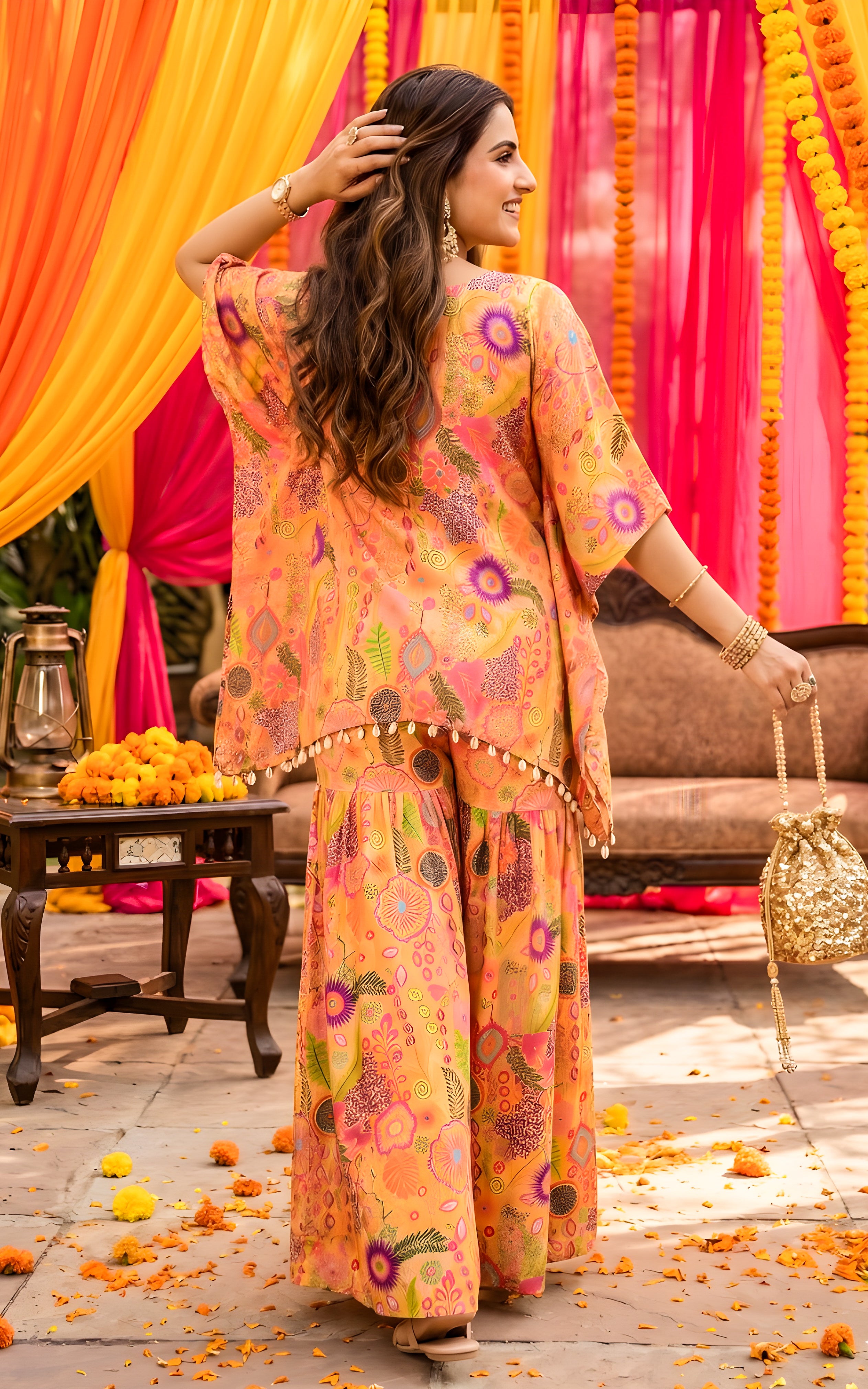 Yellow Kitschy Crop Top Sharara Set