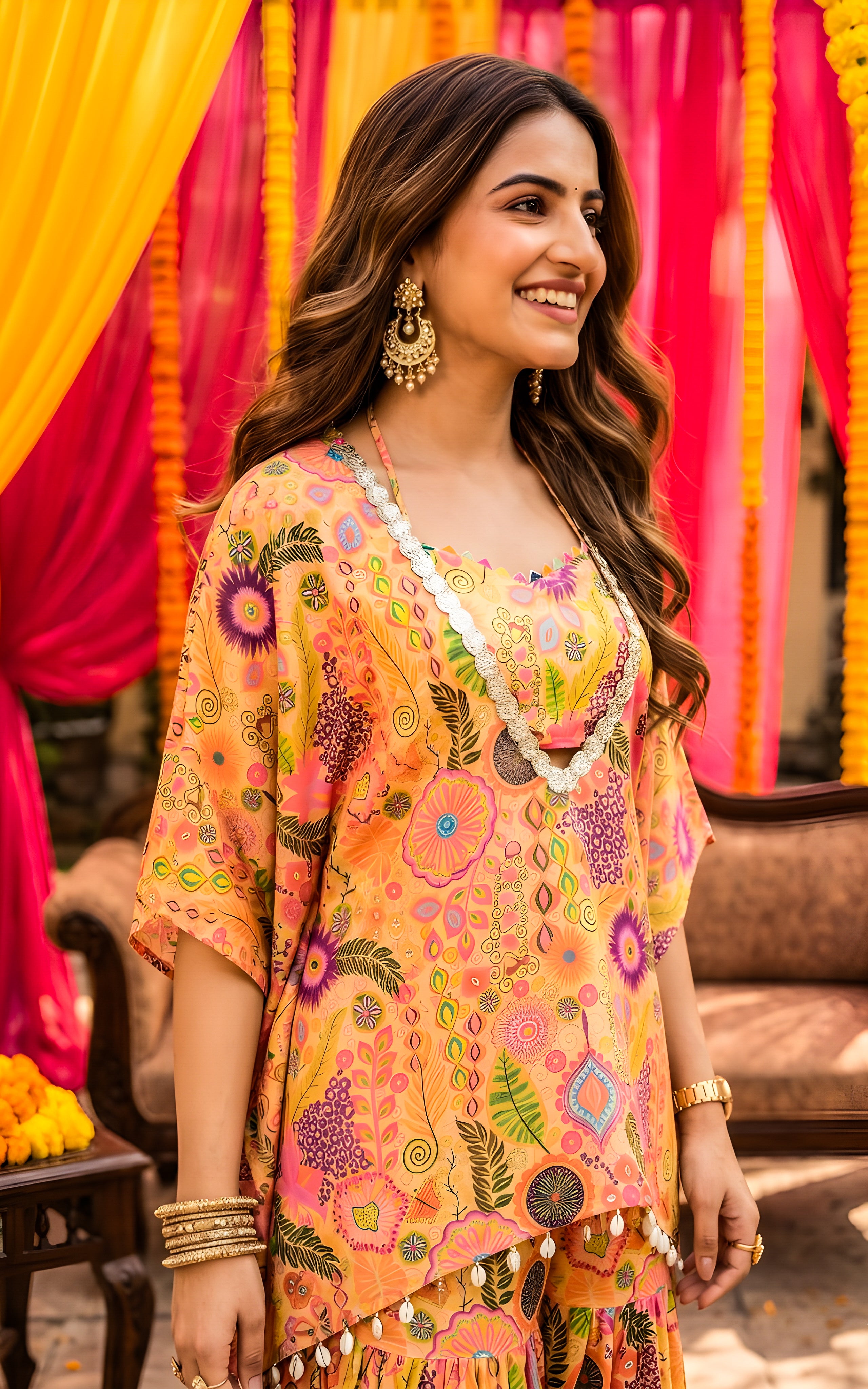 Yellow Kitschy Crop Top Sharara Set